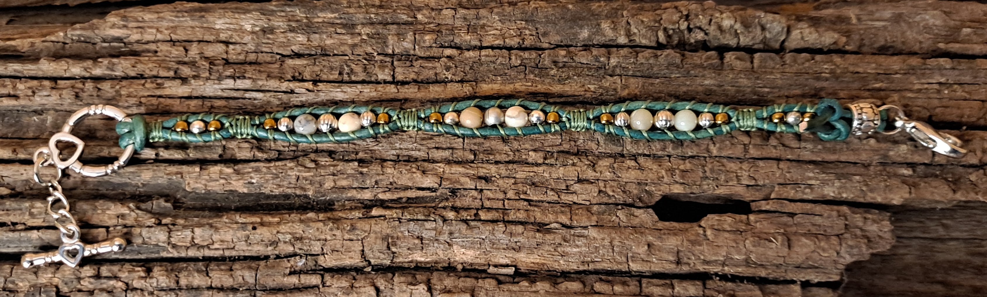 Bracelet Handmade, Single Wrap Leather Bracelet, Opal Beads (J51)