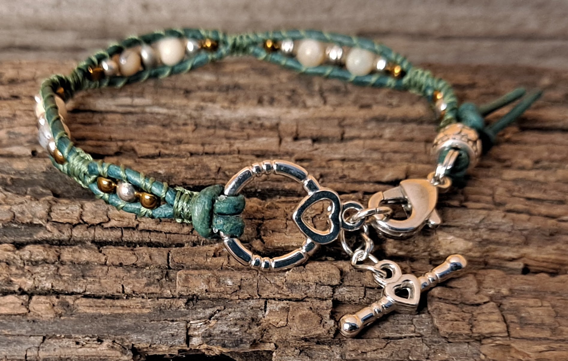 Bracelet Handmade, Single Wrap Leather Bracelet, Opal Beads (J51)