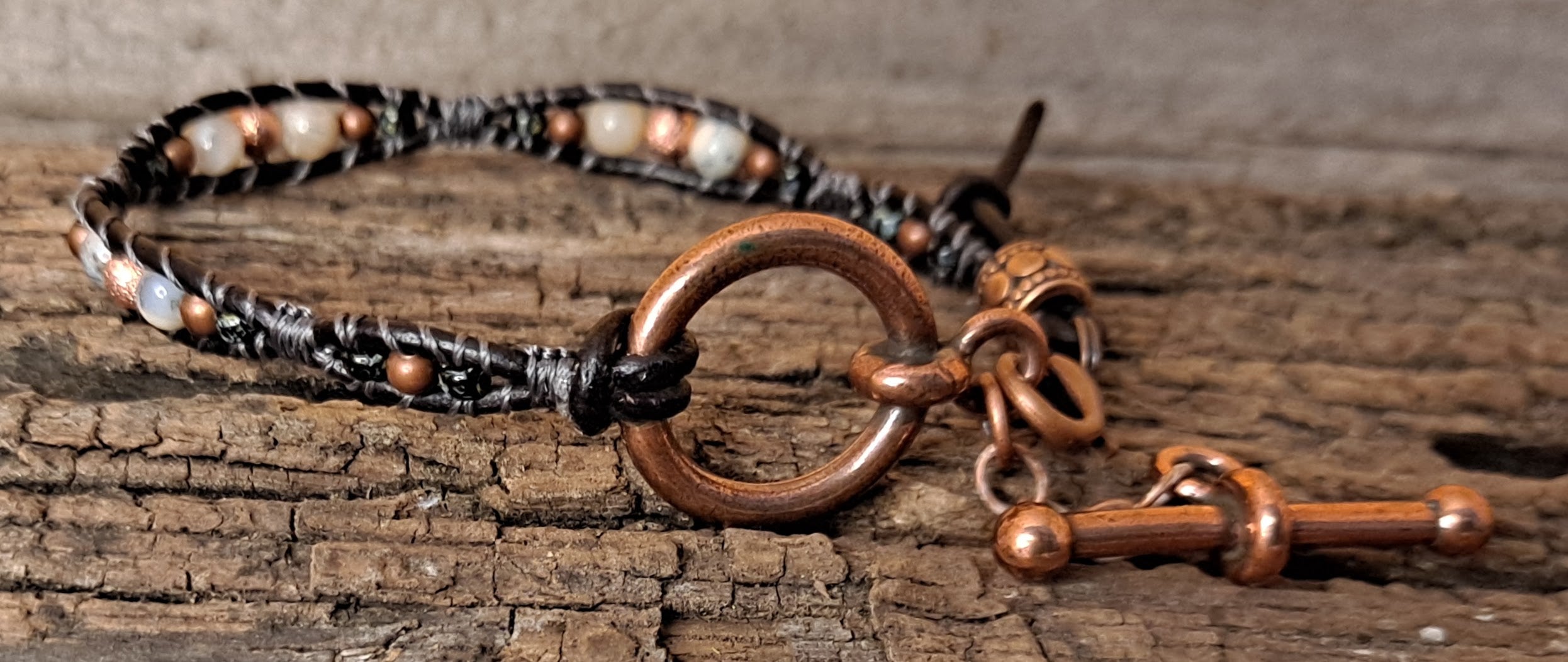 Bracelet Handmade, Single Wrap Leather Bracelet, Opal Beads (J52)