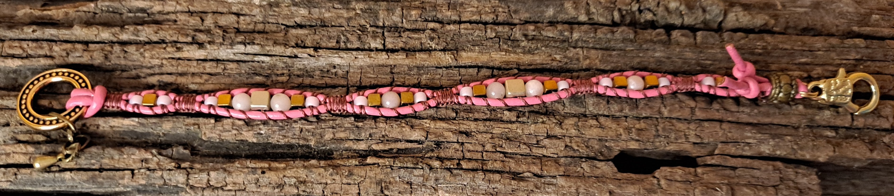 Bracelet Handmade, Single Wrap Leather Bracelet, Opal Beads (J84)