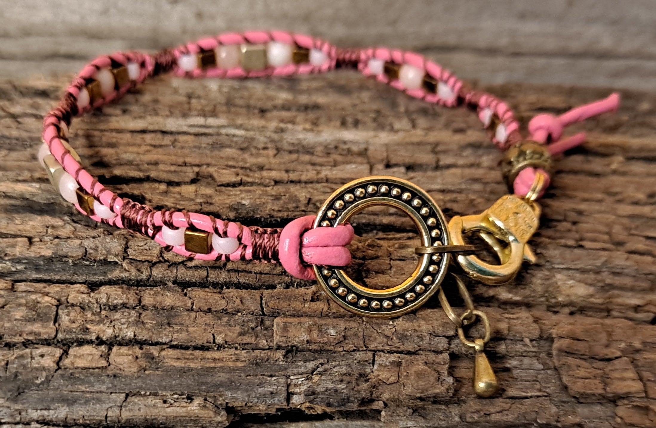 Bracelet Handmade, Single Wrap Leather Bracelet, Opal Beads (J84)