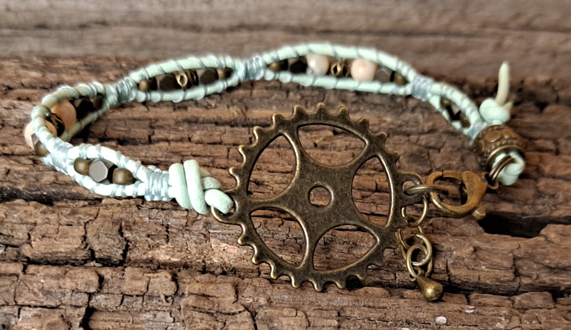 Bracelet Handmade, Single Wrap Leather Bracelet, Opal Beads (J49)