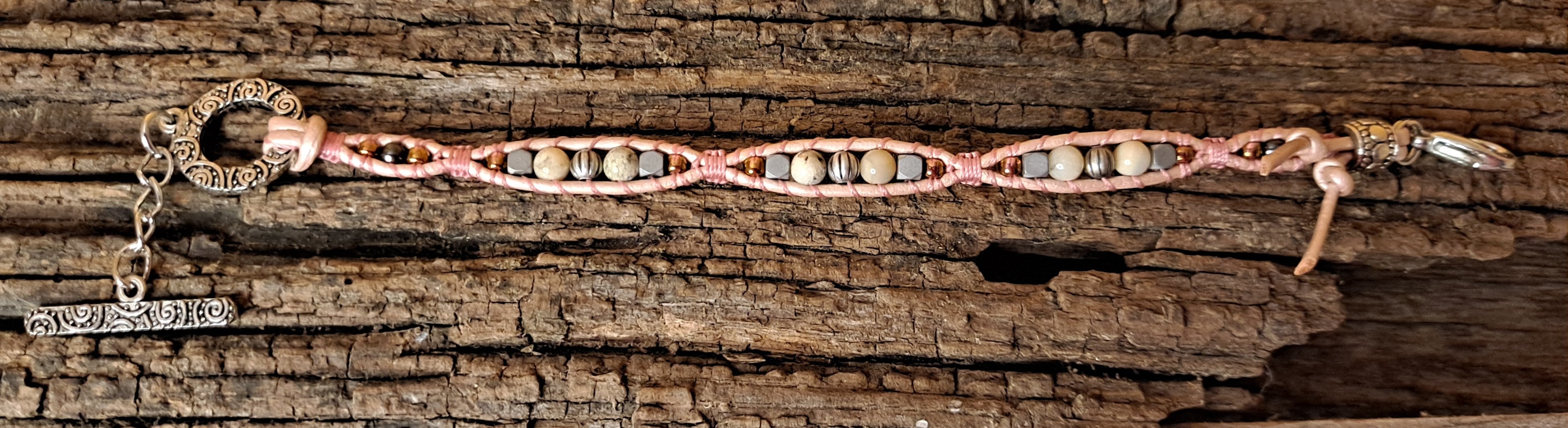Bracelet Handmade, Single Wrap Leather Bracelet, Opal Beads (J50)