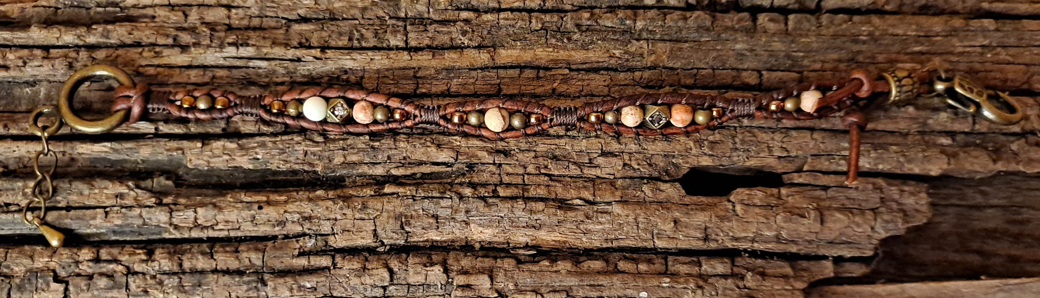 Bracelet Handmade, Single Wrap Leather Bracelet, Jasper Beads (J92)