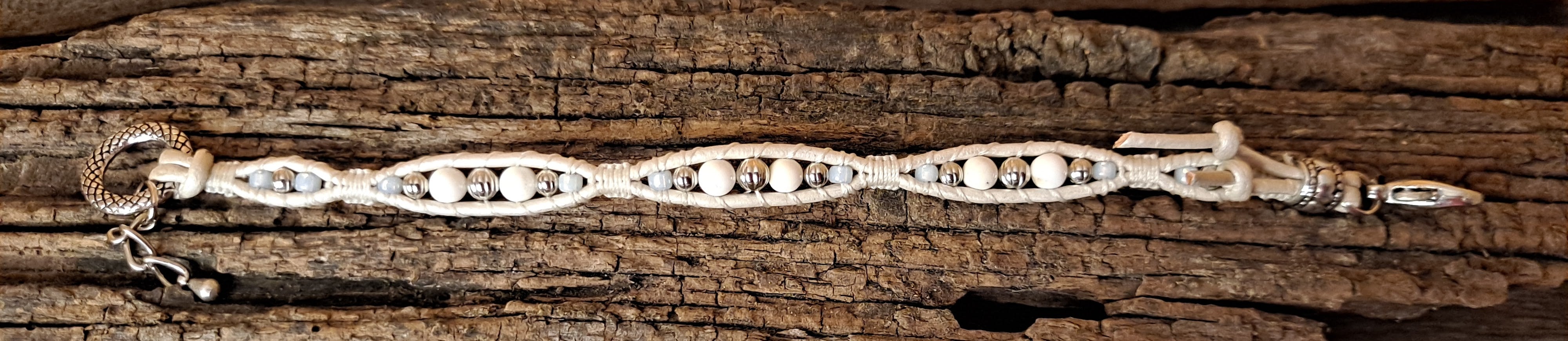 Bracelet Handmade, Single Wrap Leather Bracelet, Magnesite Beads (J74)