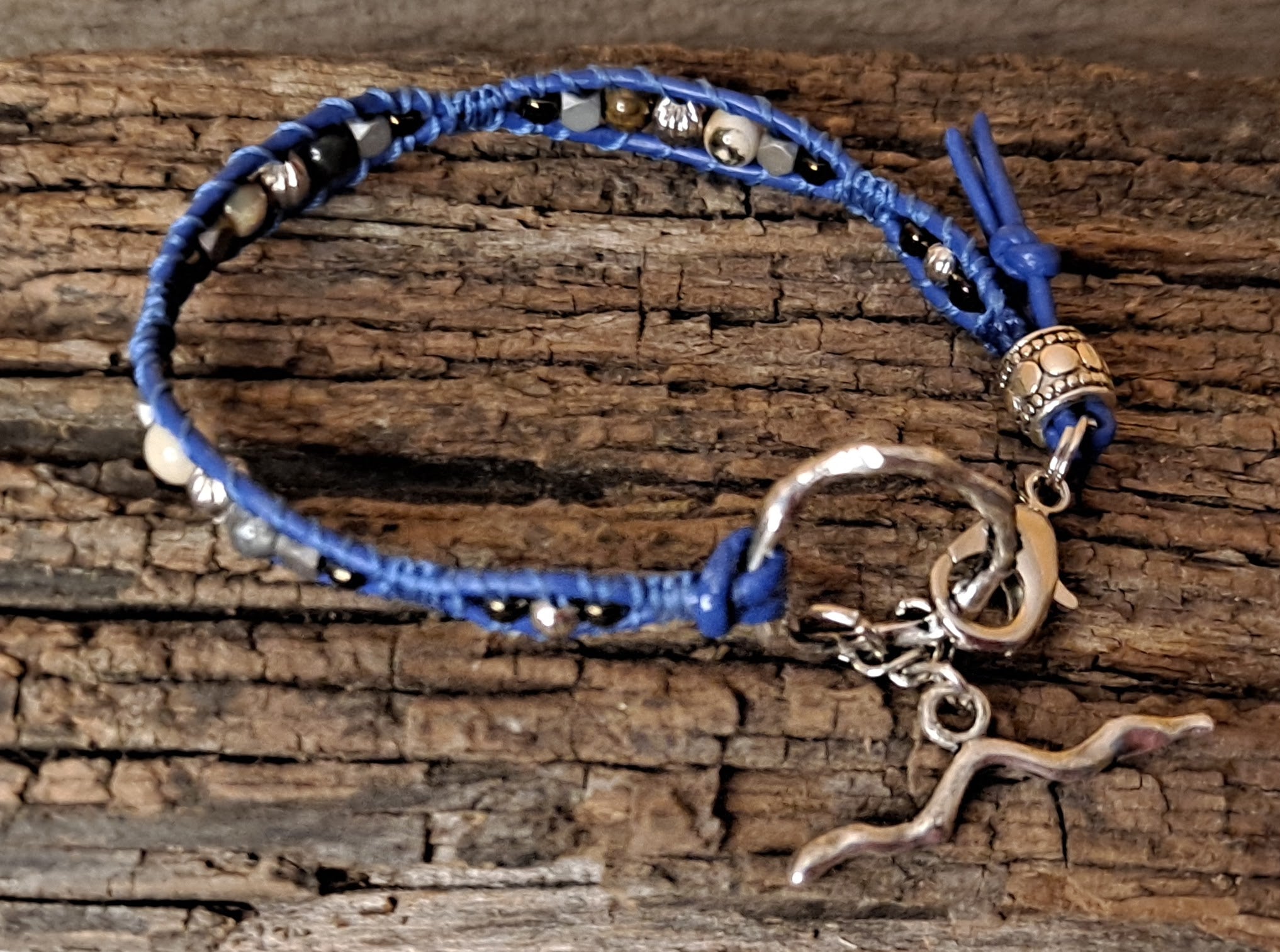 Bracelet Handmade, Single Wrap Leather Bracelet, Agate Beads (J47)