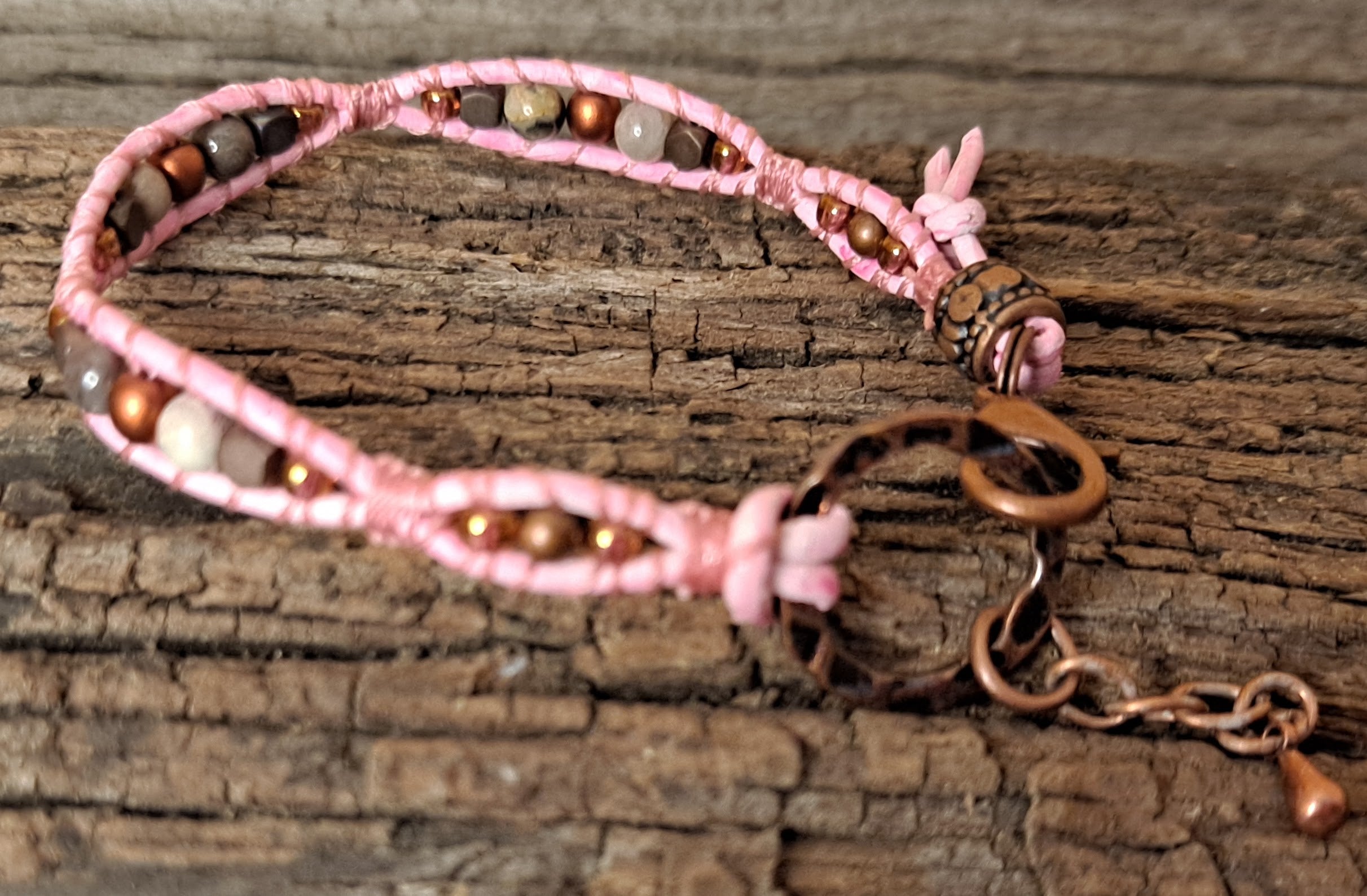 Bracelet Handmade, Single Wrap Leather Bracelet, Agate Beads (J45)