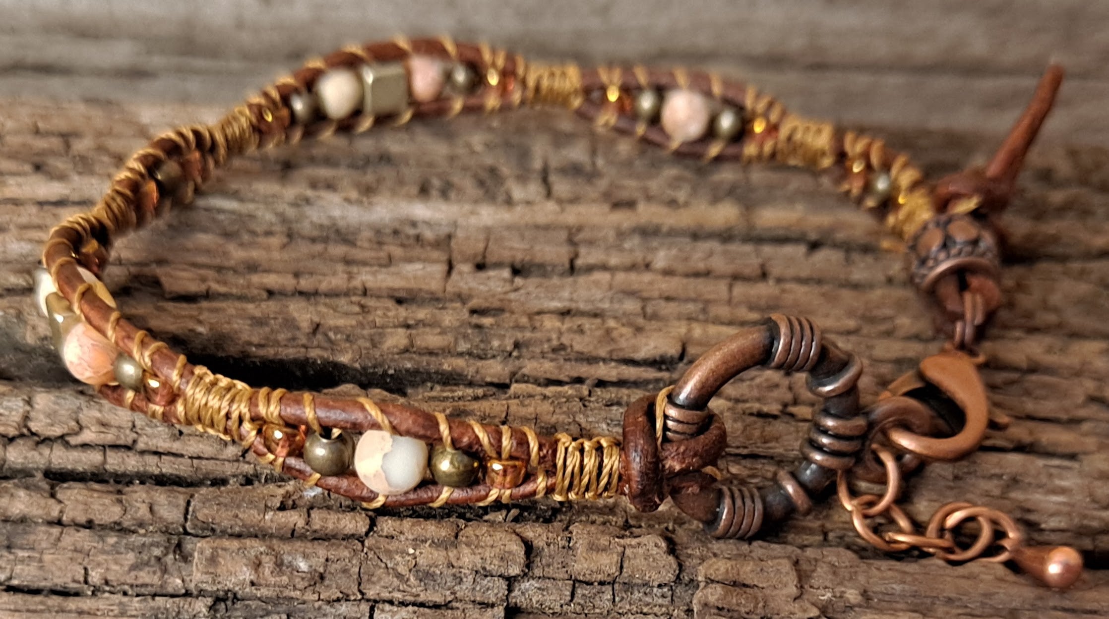 Bracelet Handmade, Single Wrap Leather Bracelet, Jasper Beads (J97)