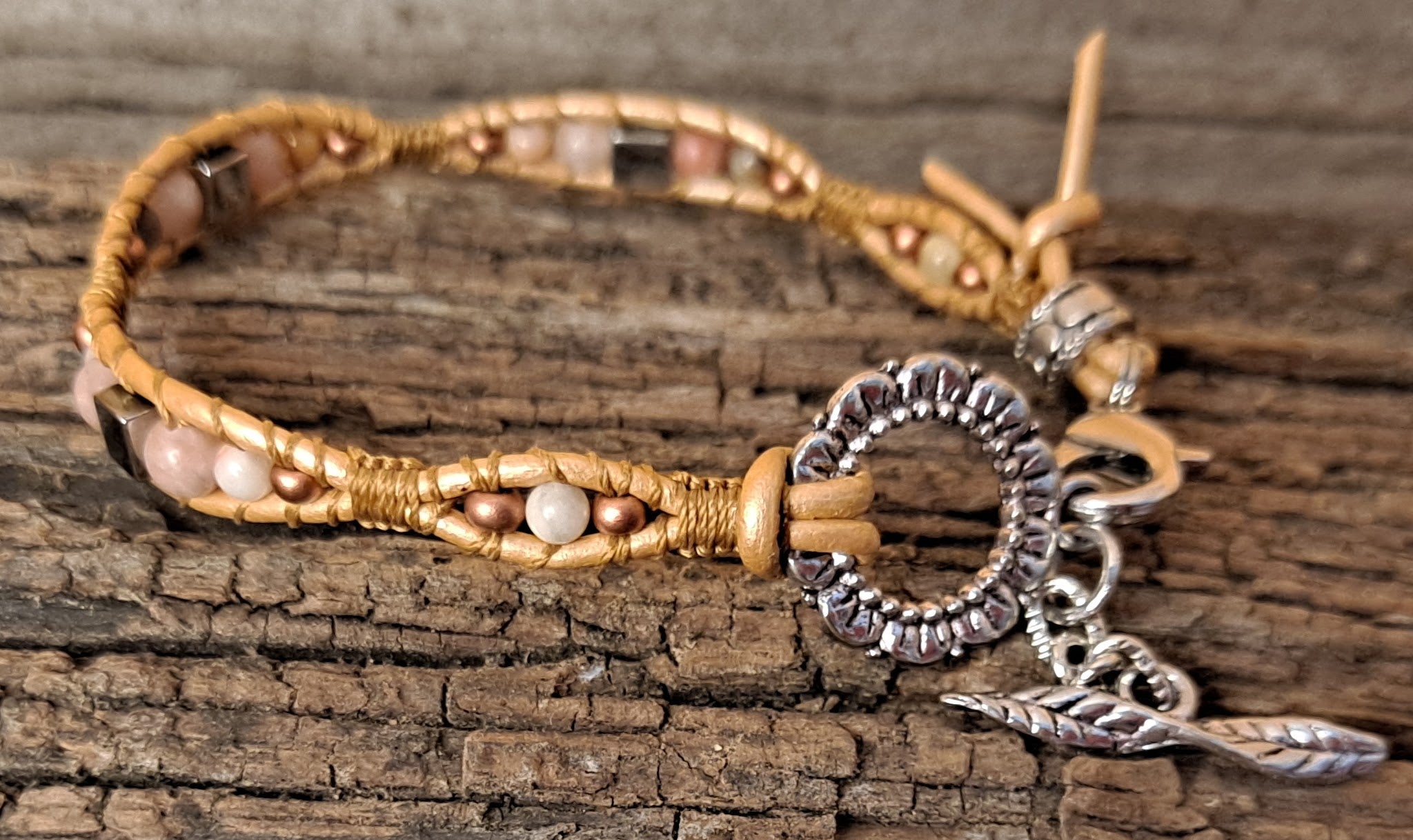 Bracelet Handmade, Single Wrap Leather Bracelet, Jasper Beads (D13)