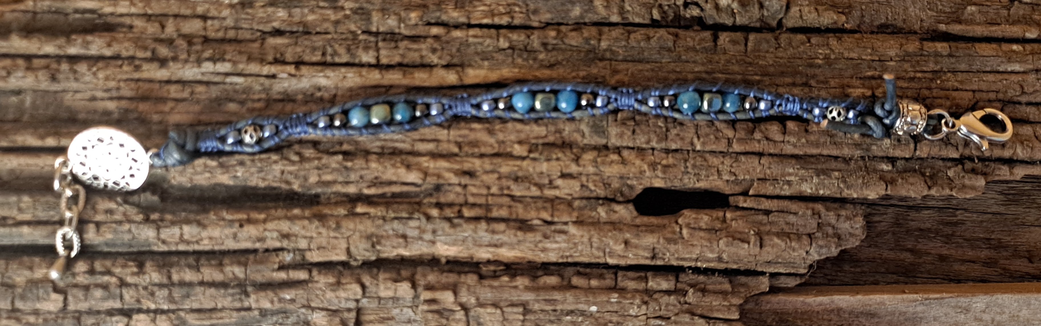 Bracelet Handmade, Single Wrap Leather Bracelet, Apatite Beads (E34)