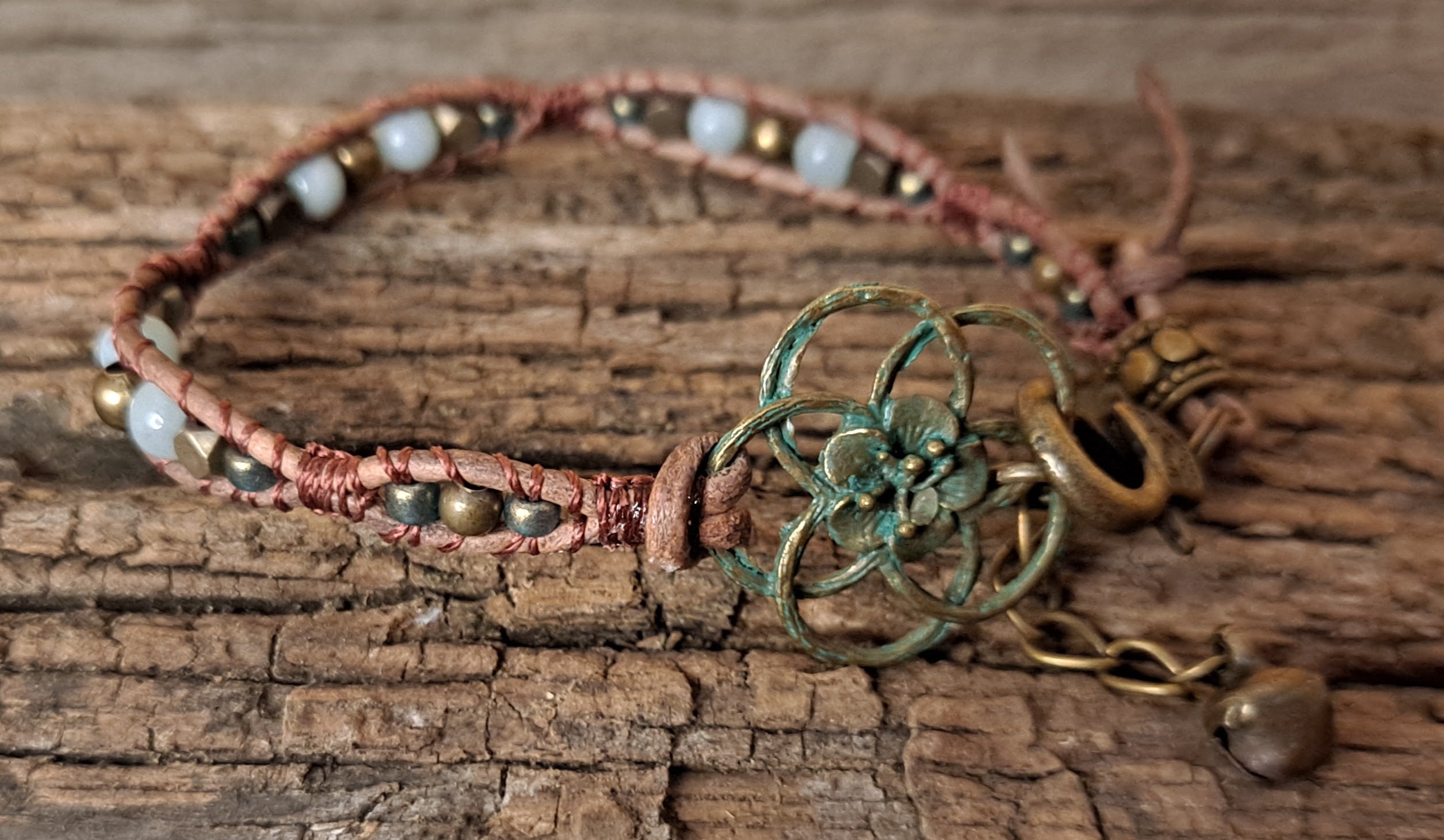 Bracelet Handmade, Single Wrap Leather Bracelet, Amazonite Beads (J23)