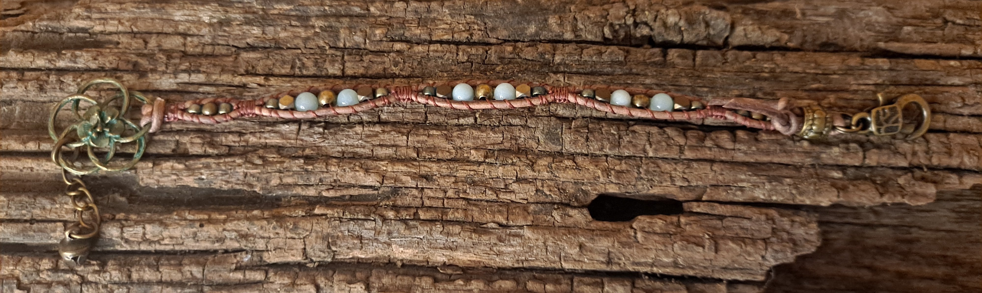 Bracelet Handmade, Single Wrap Leather Bracelet, Amazonite Beads (J23)