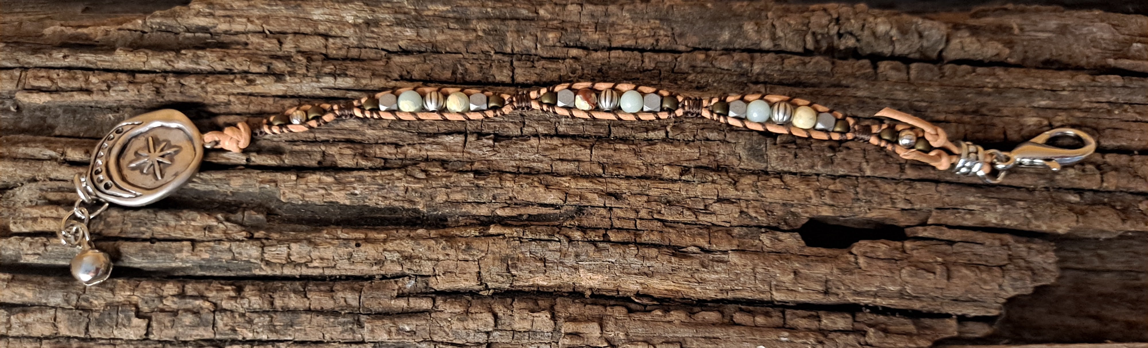 Bracelet Handmade, Single Wrap Leather Bracelet, Jasper Beads (J40)