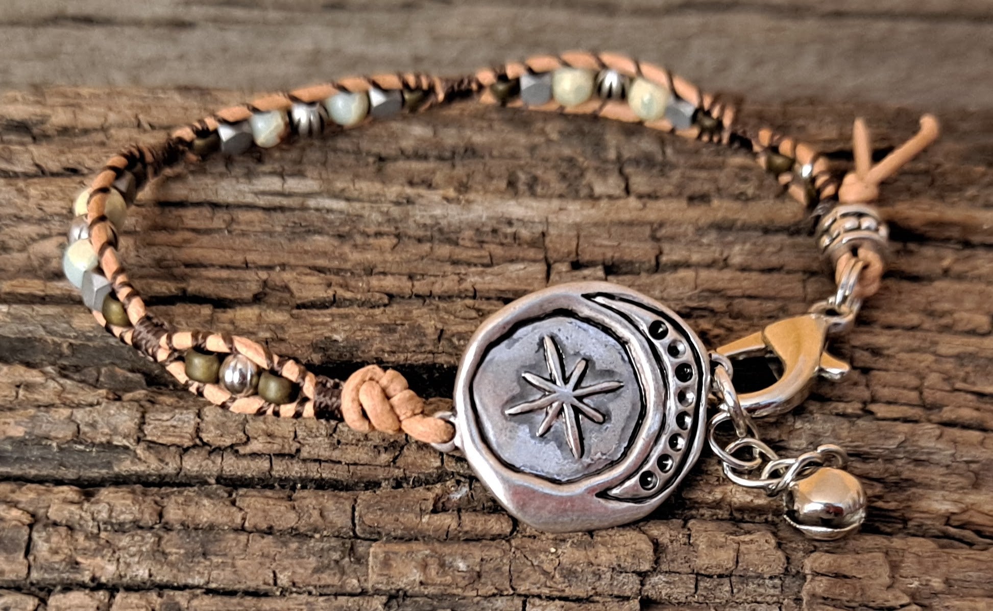 Bracelet Handmade, Single Wrap Leather Bracelet, Jasper Beads (J40)