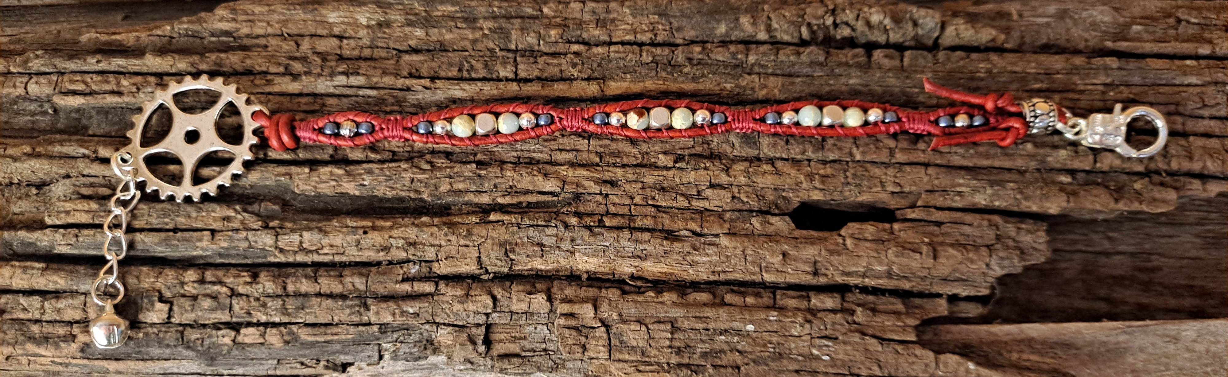 Bracelet Handmade, Single Wrap Leather Bracelet, Jasper Beads (J38)