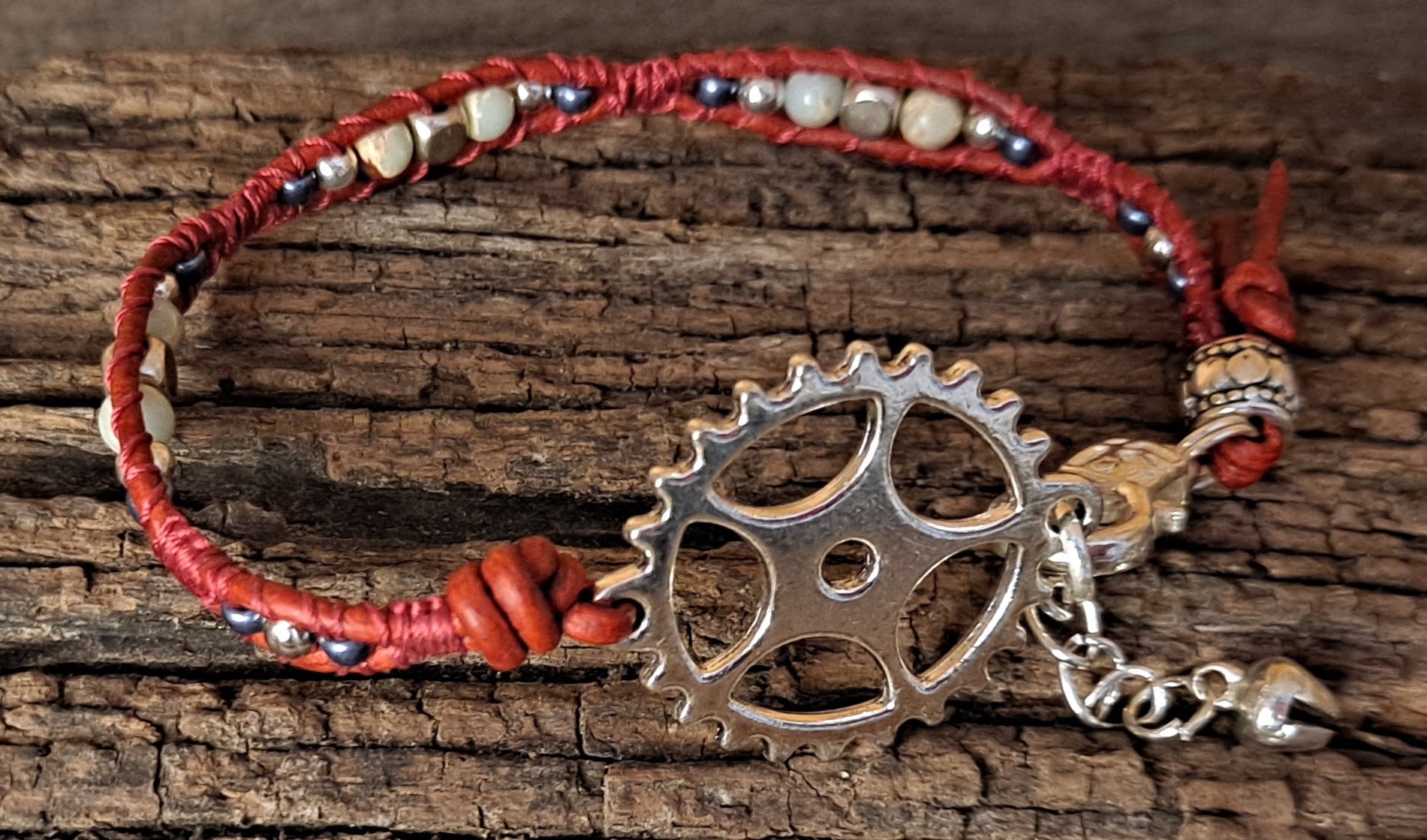 Bracelet Handmade, Single Wrap Leather Bracelet, Jasper Beads (J38)