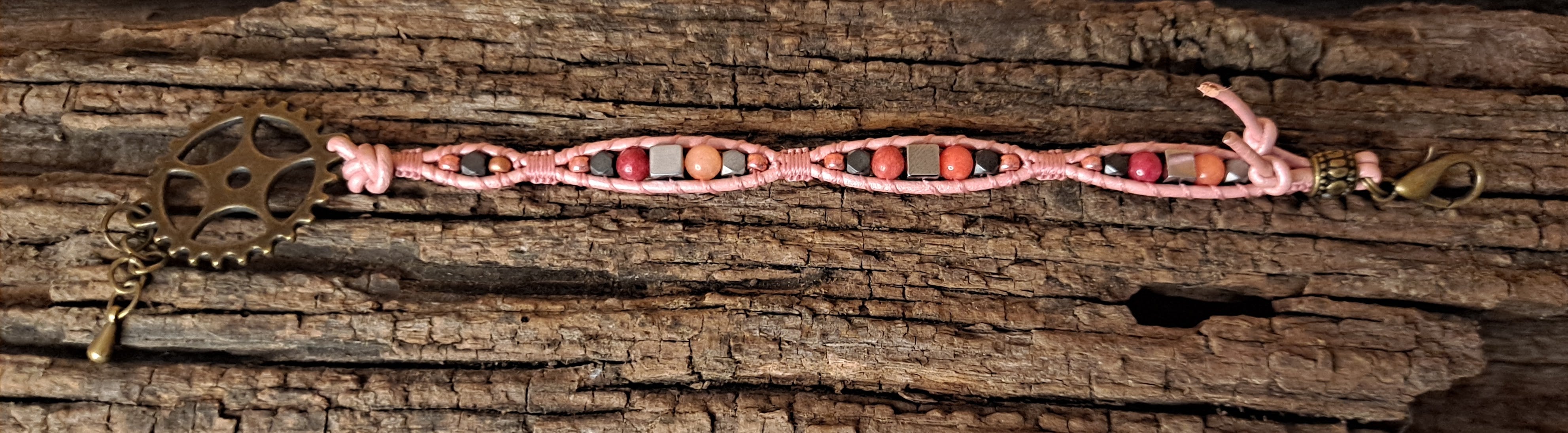 Bracelet Handmade, Single Wrap Leather Bracelet, Quartzite Beads (J21)