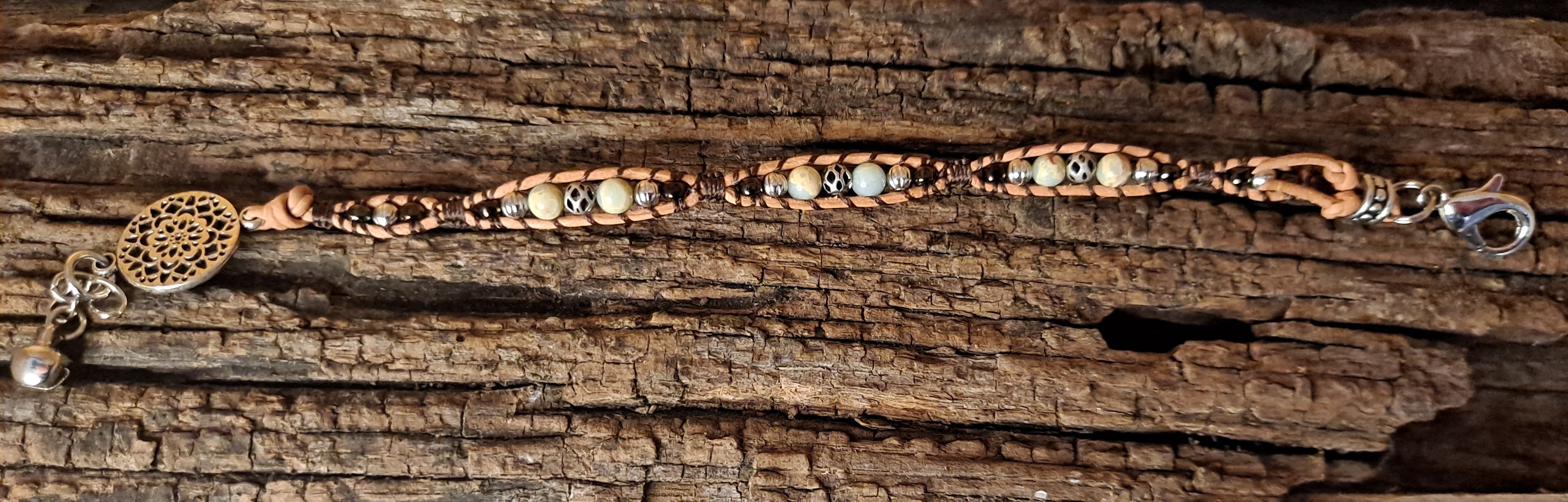 Bracelet Handmade, Single Wrap Leather Bracelet, Jasper Beads (J39)
