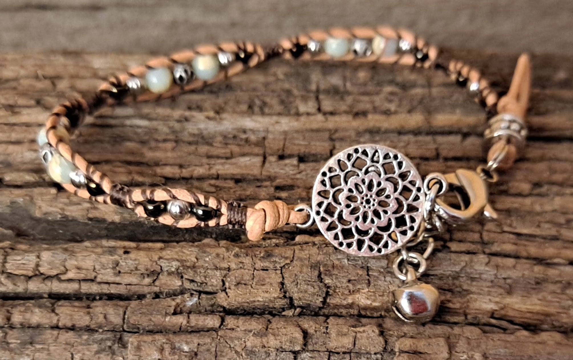 Bracelet Handmade, Single Wrap Leather Bracelet, Jasper Beads (J39)