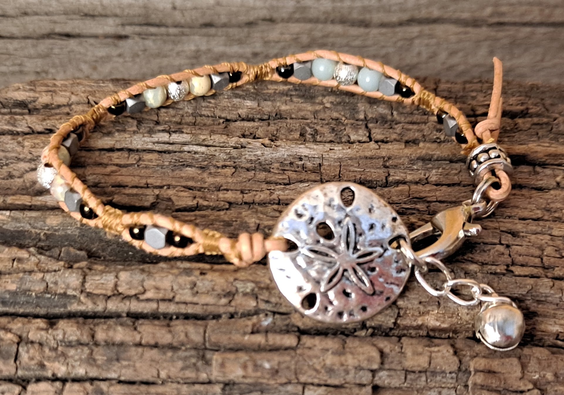 Bracelet Handmade, Single Wrap Leather Bracelet, Jasper Beads (J43)