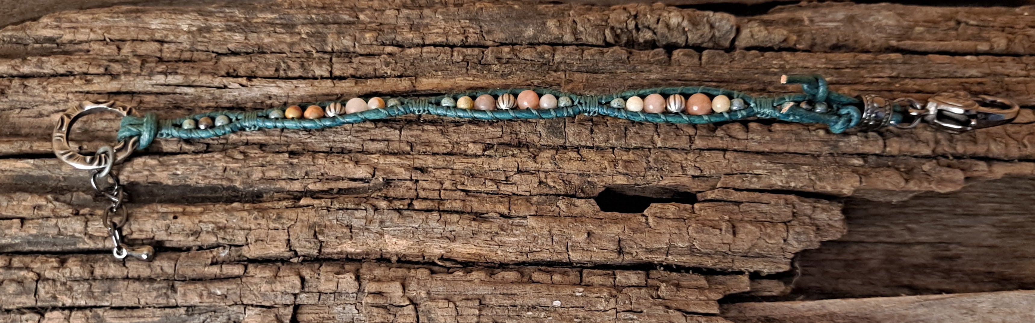 Bracelet Handmade, Single Wrap Leather Bracelet, Jasper Beads (J4)