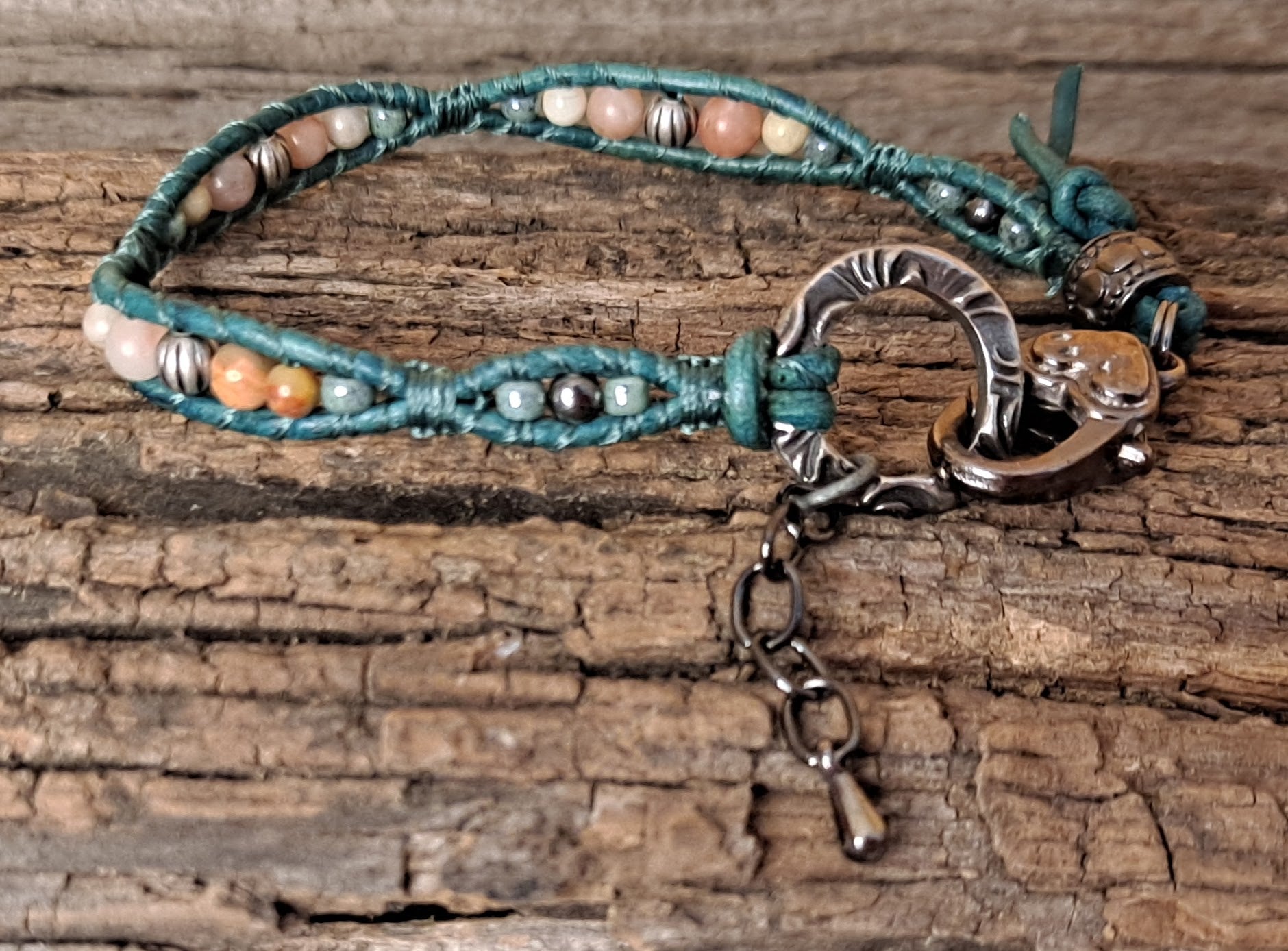 Bracelet Handmade, Single Wrap Leather Bracelet, Jasper Beads (J4)