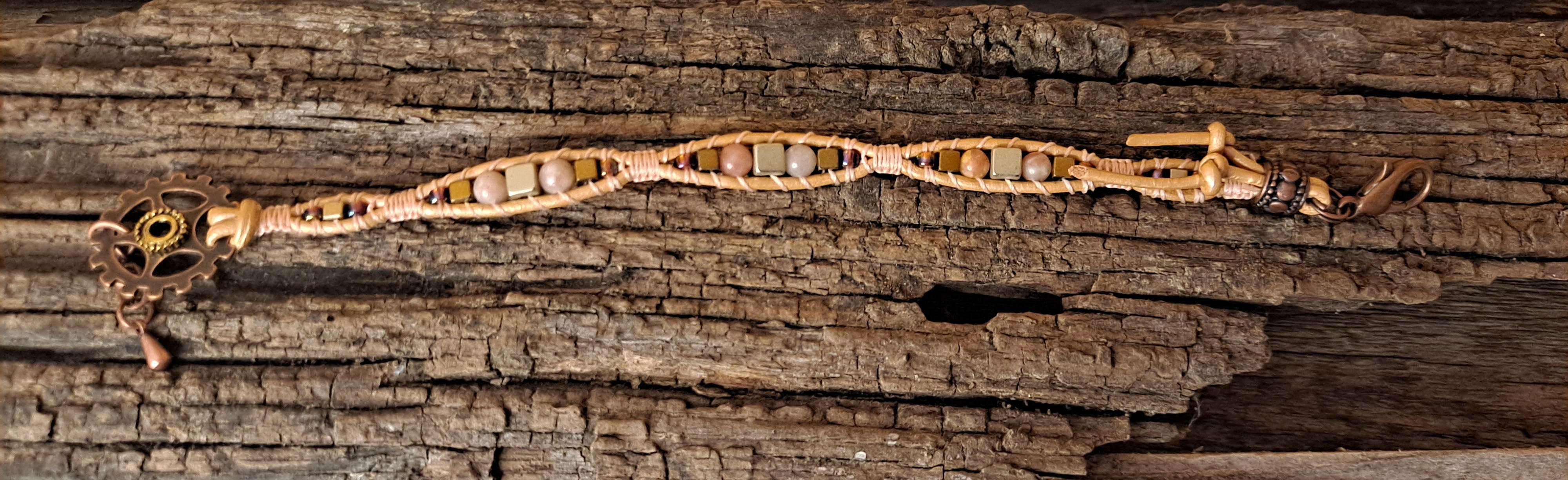 Bracelet Handmade, Single Wrap Leather Bracelet, Jasper Beads (D11)