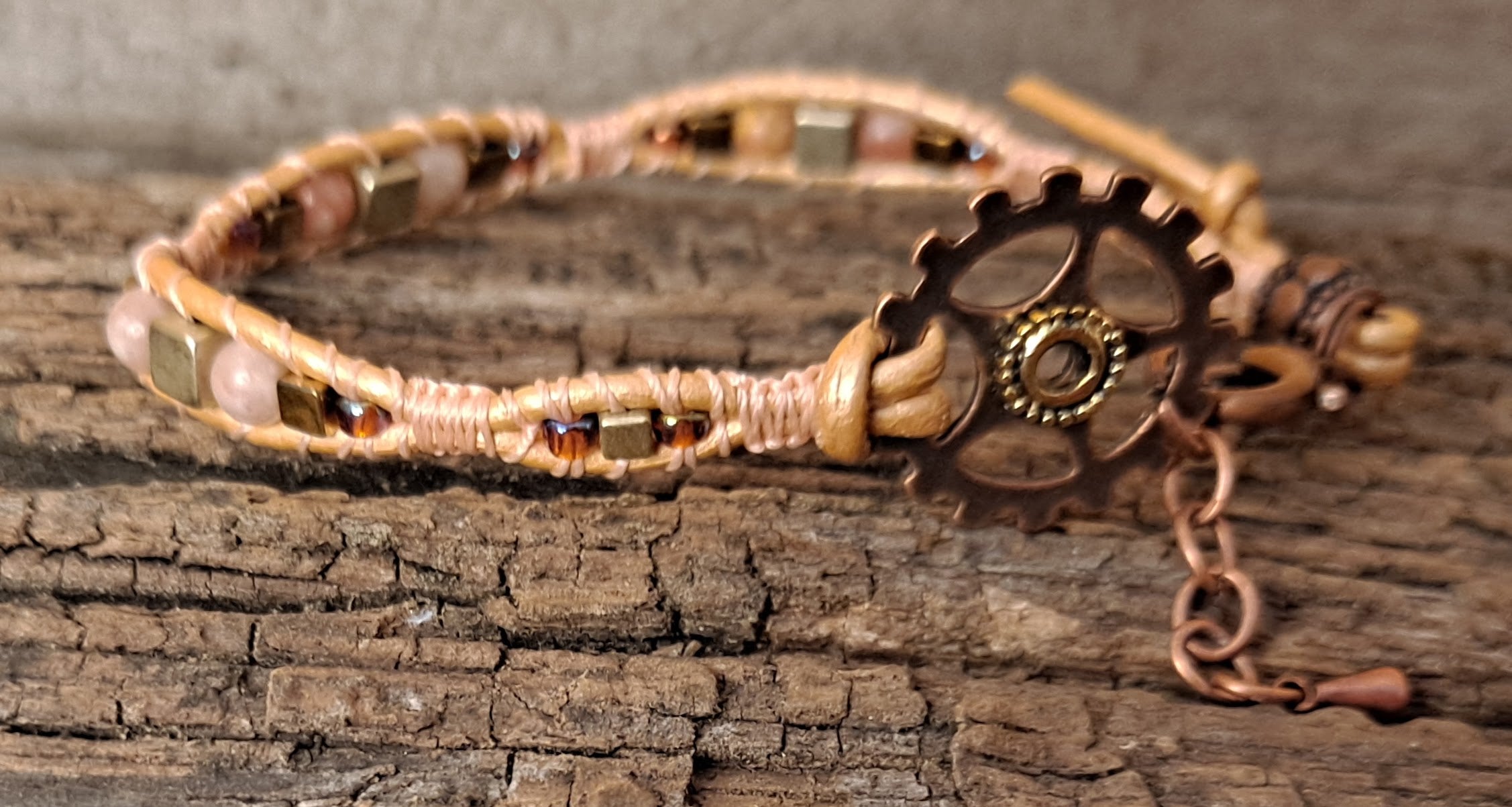 Bracelet Handmade, Single Wrap Leather Bracelet, Jasper Beads (D11)