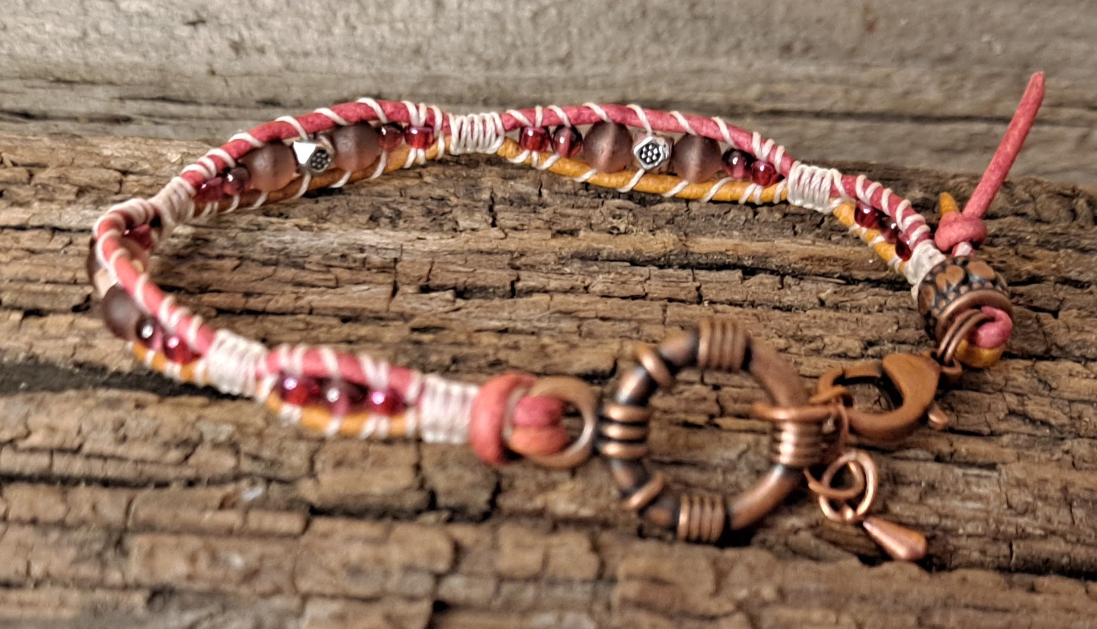 Bracelet Handmade, Single Wrap Leather Bracelet, Glass Beads (G3)