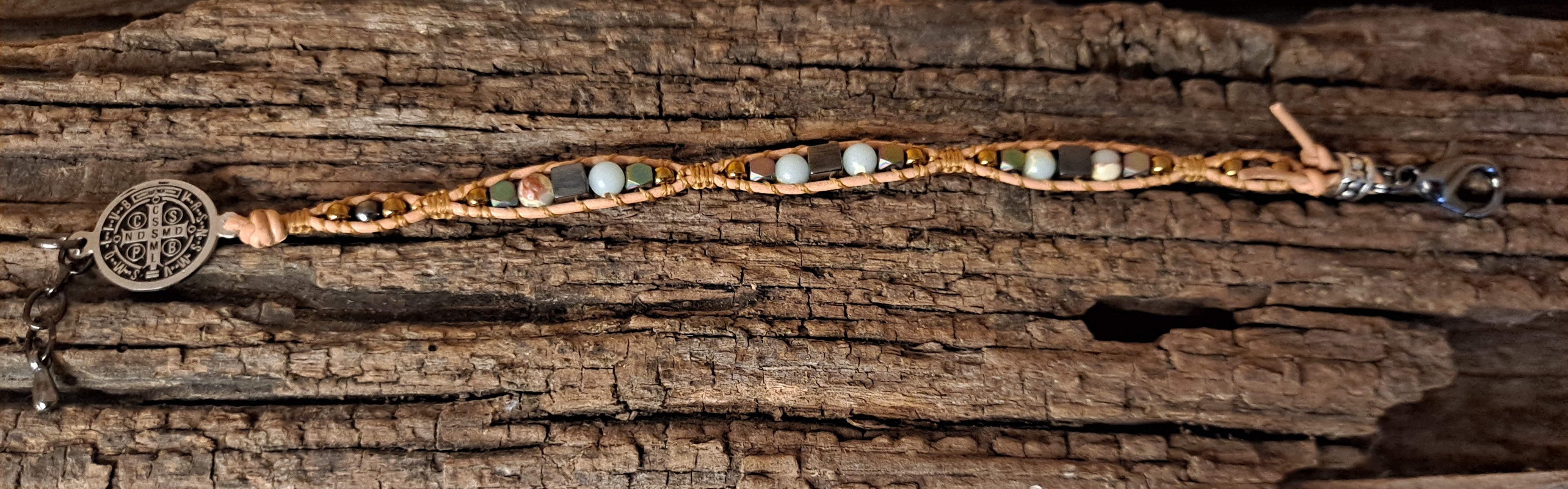 Bracelet Handmade, Single Wrap Leather Bracelet, Jasper Beads (J41)