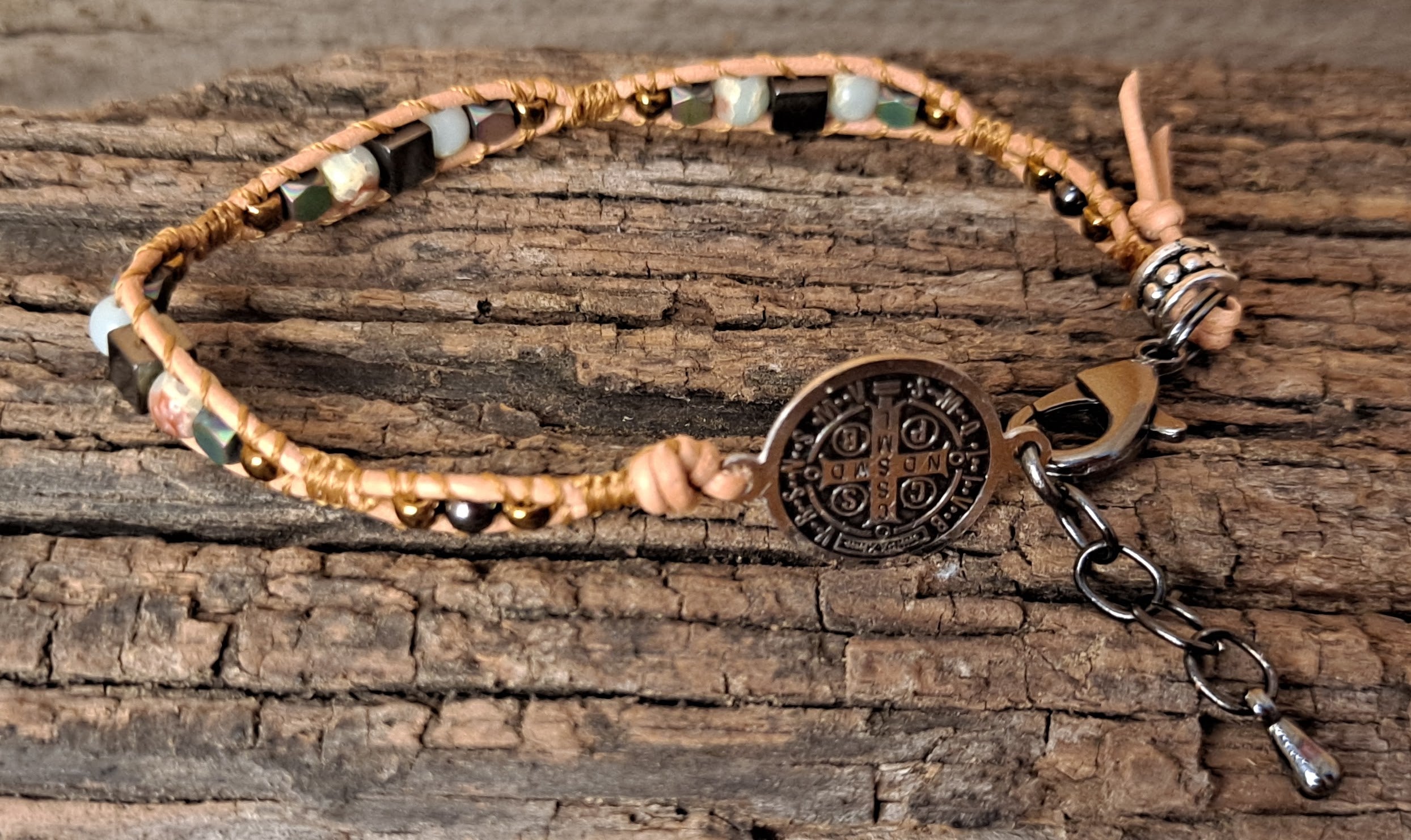 Bracelet Handmade, Single Wrap Leather Bracelet, Jasper Beads (J41)