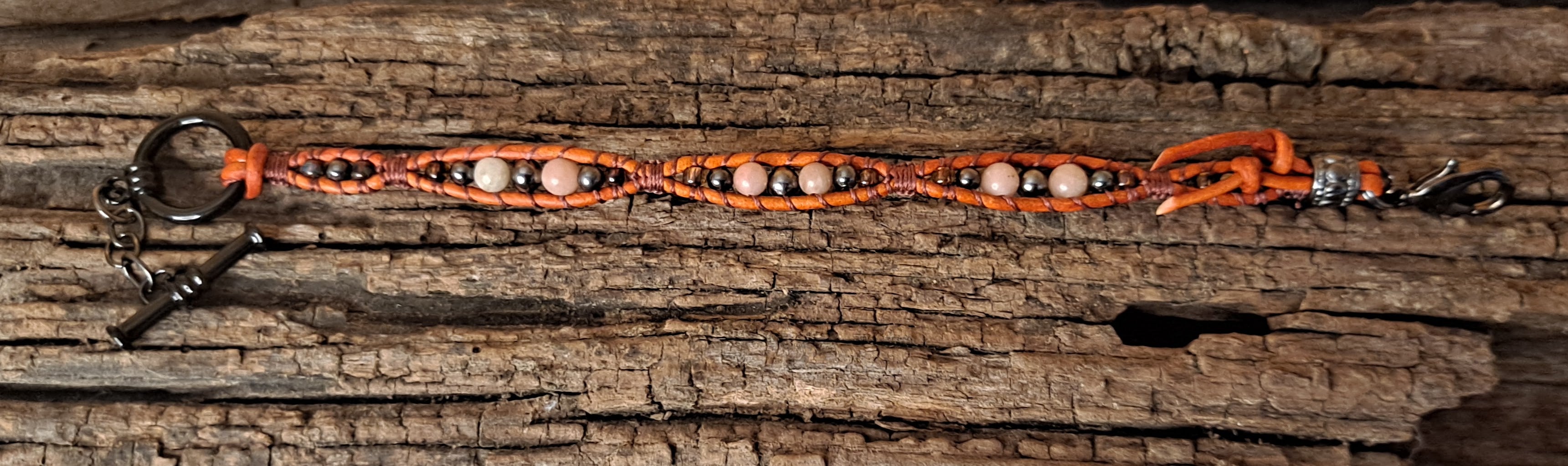 Bracelet Handmade, Single Wrap Leather Bracelet, Jasper Beads (J2)