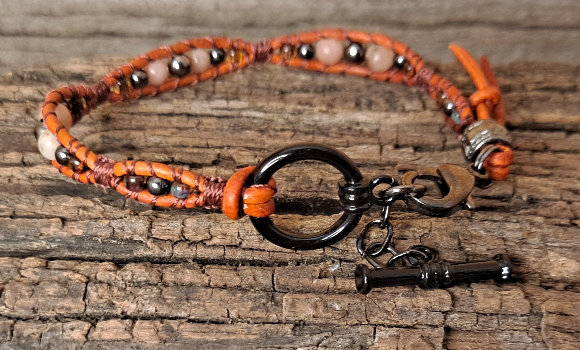 Bracelet Handmade, Single Wrap Leather Bracelet, Jasper Beads (J2)