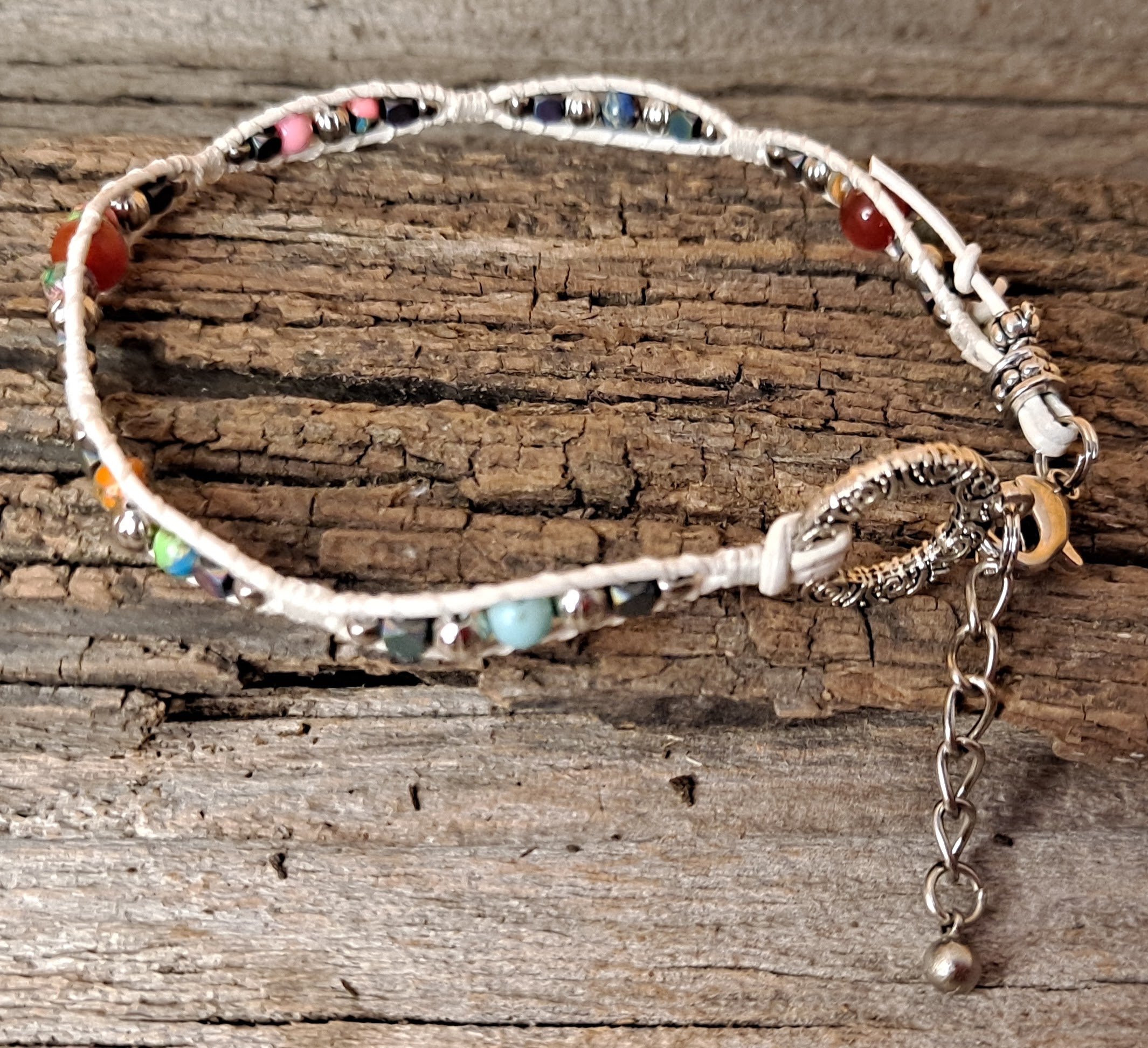 Anklet Handmade, Single Wrap Leather Anklet, Jasper Beads (J32)
