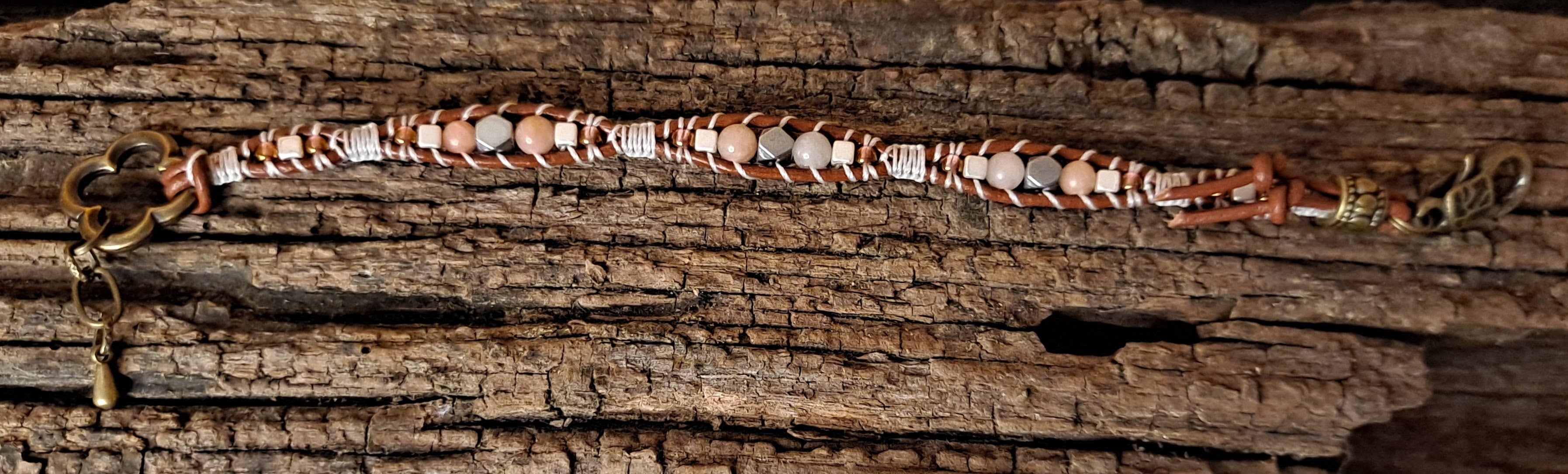 Bracelet Handmade, Single Wrap Leather Bracelet, Jasper Beads (J81)