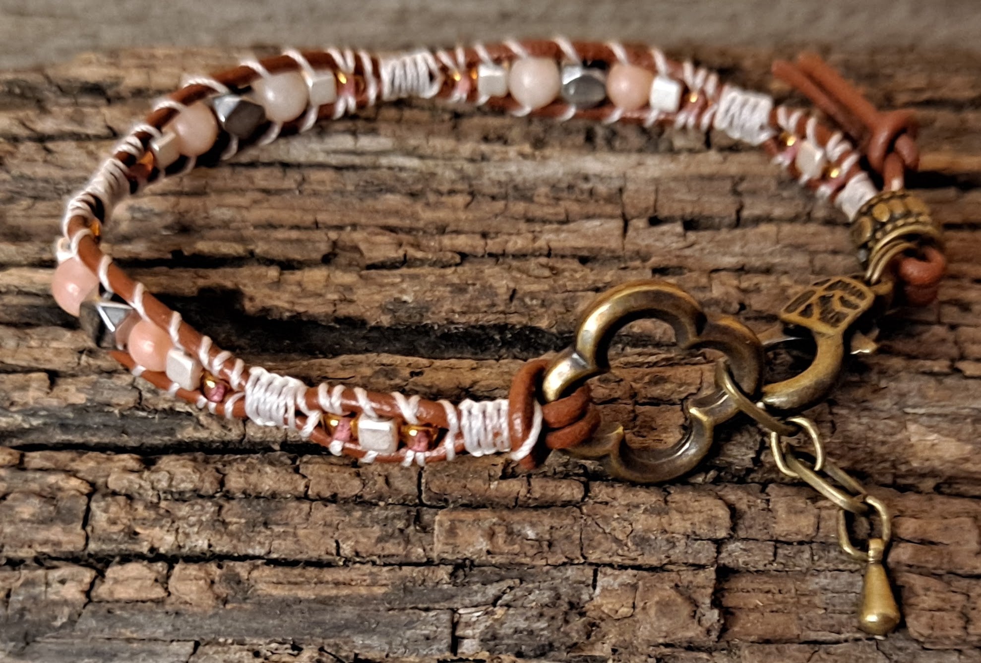 Bracelet Handmade, Single Wrap Leather Bracelet, Jasper Beads (J81)