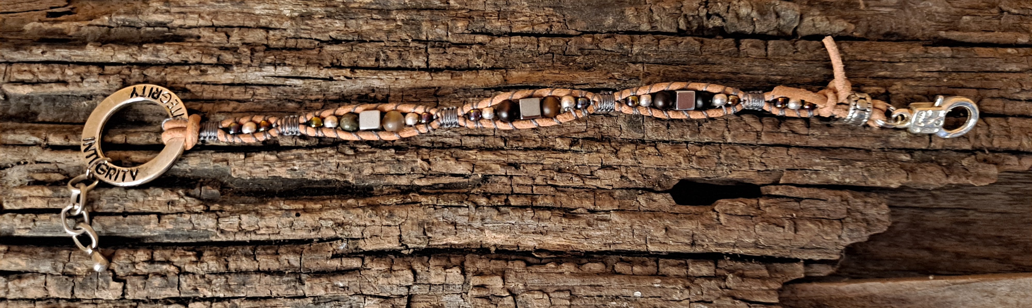 Bracelet Handmade, Single Wrap Leather Bracelet, Agate Beads (J73)