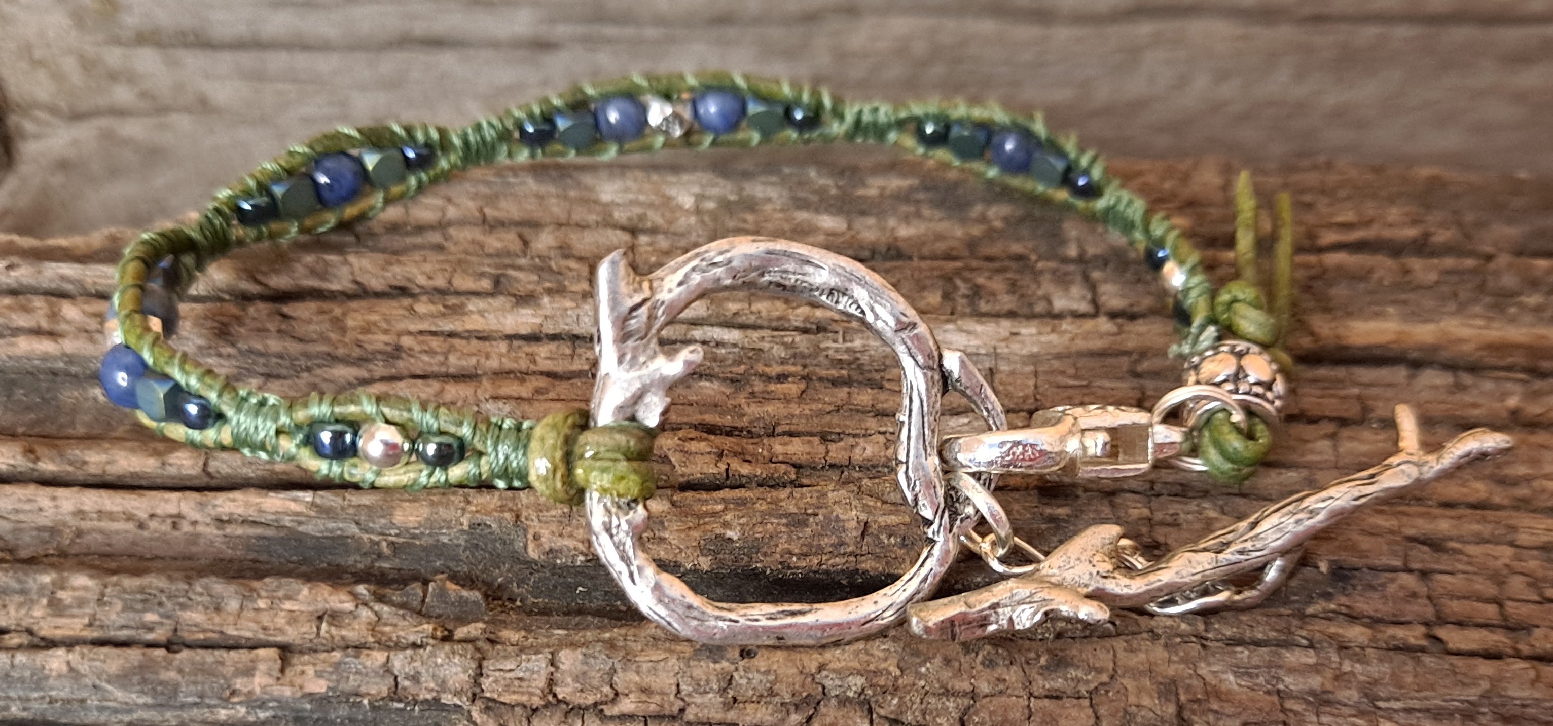 Bracelet Handmade, Single Wrap Leather Bracelet, Dumortierite Beads (J28)