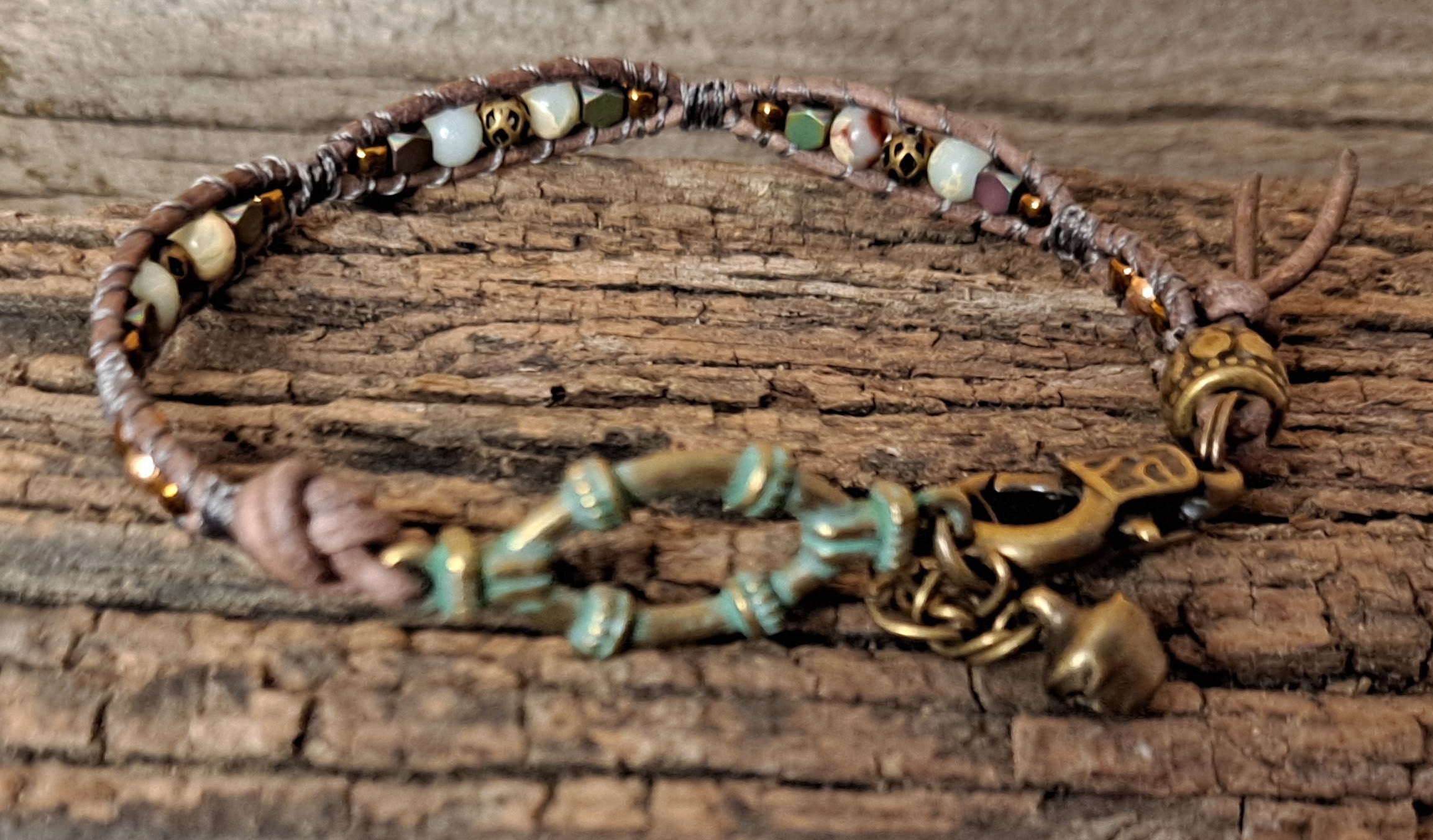 Bracelet Handmade, Single Wrap Leather Bracelet, Jasper Beads (E50)
