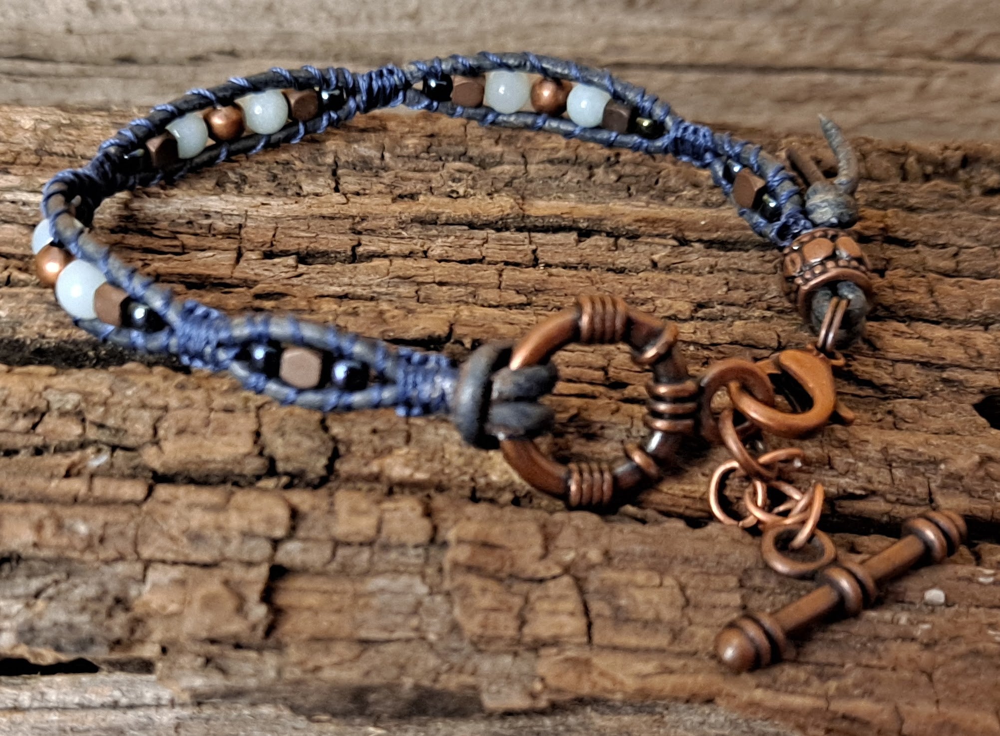 Bracelet Handmade, Single Wrap Leather Bracelet, Amazonite Beads (J25)