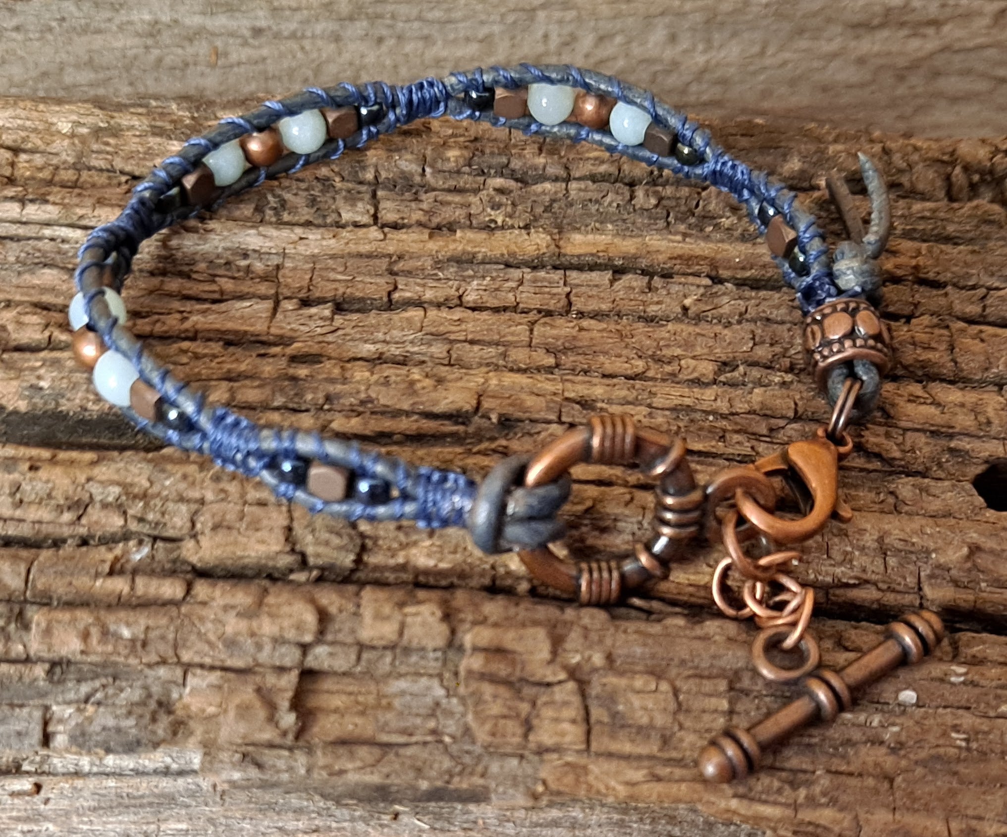 Bracelet Handmade, Single Wrap Leather Bracelet, Amazonite Beads (J25)