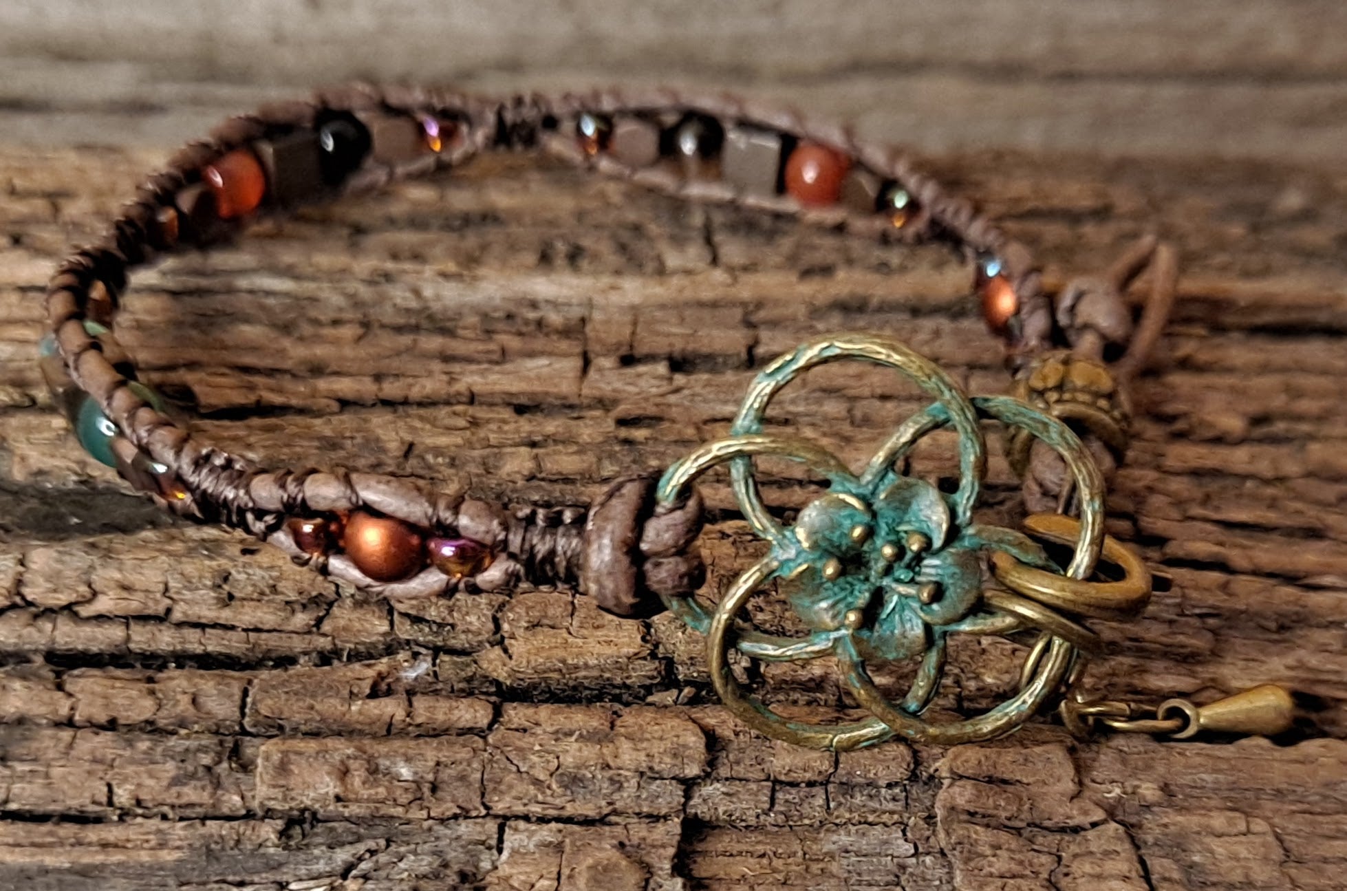 Bracelet Handmade, Single Wrap Leather Bracelet, Gemstone Mix Beads (D29)