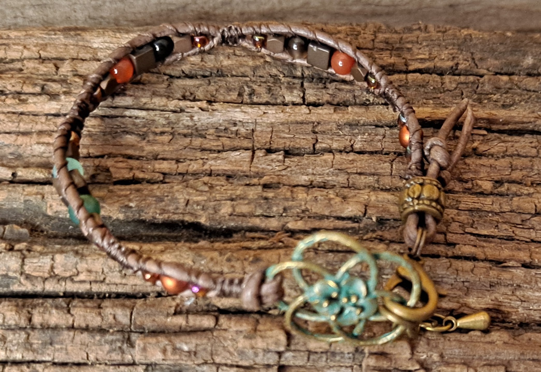 Bracelet Handmade, Single Wrap Leather Bracelet, Gemstone Mix Beads (D29)