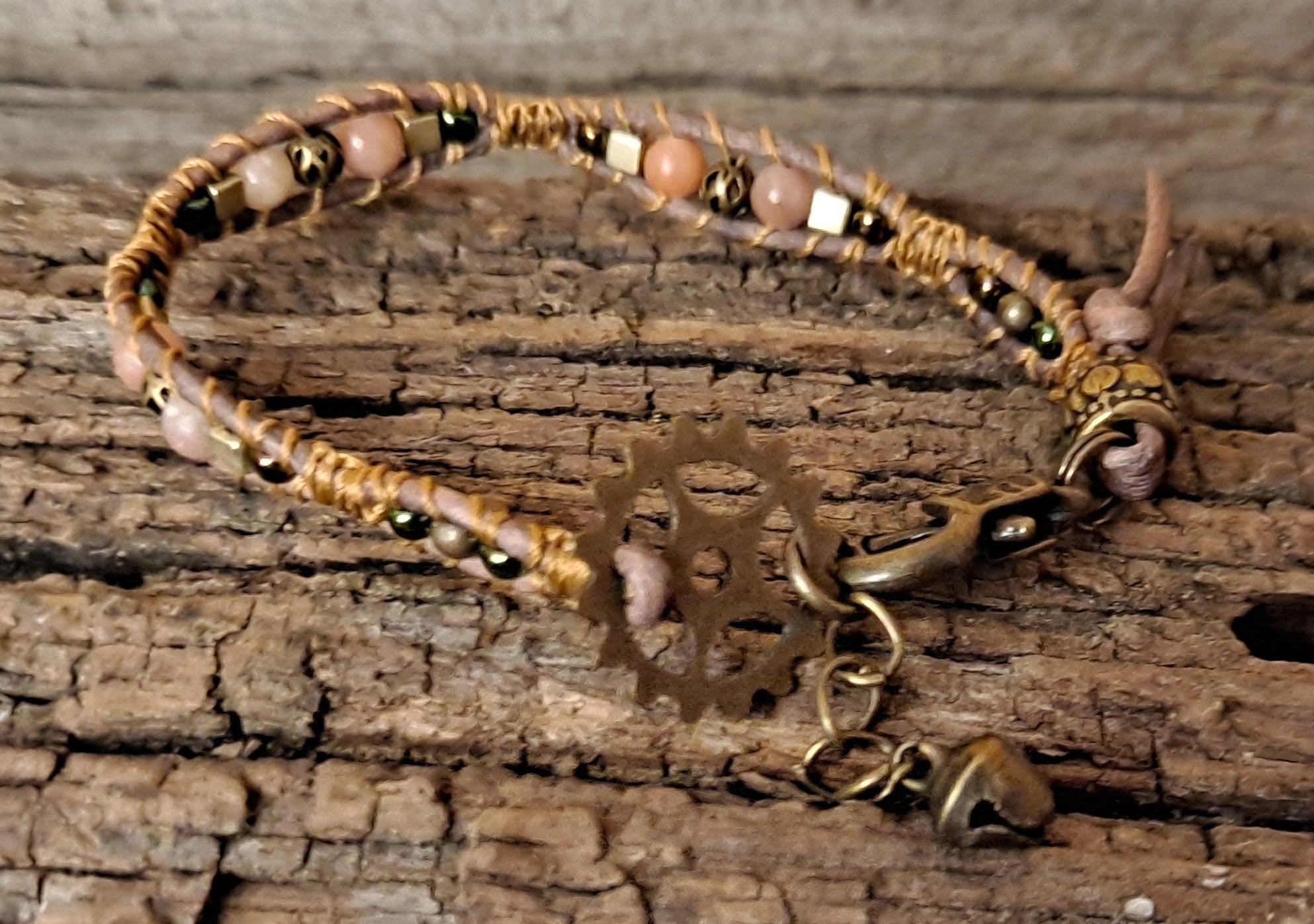 Bracelet Handmade, Single Wrap Leather Bracelet, Jasper Beads (J5)