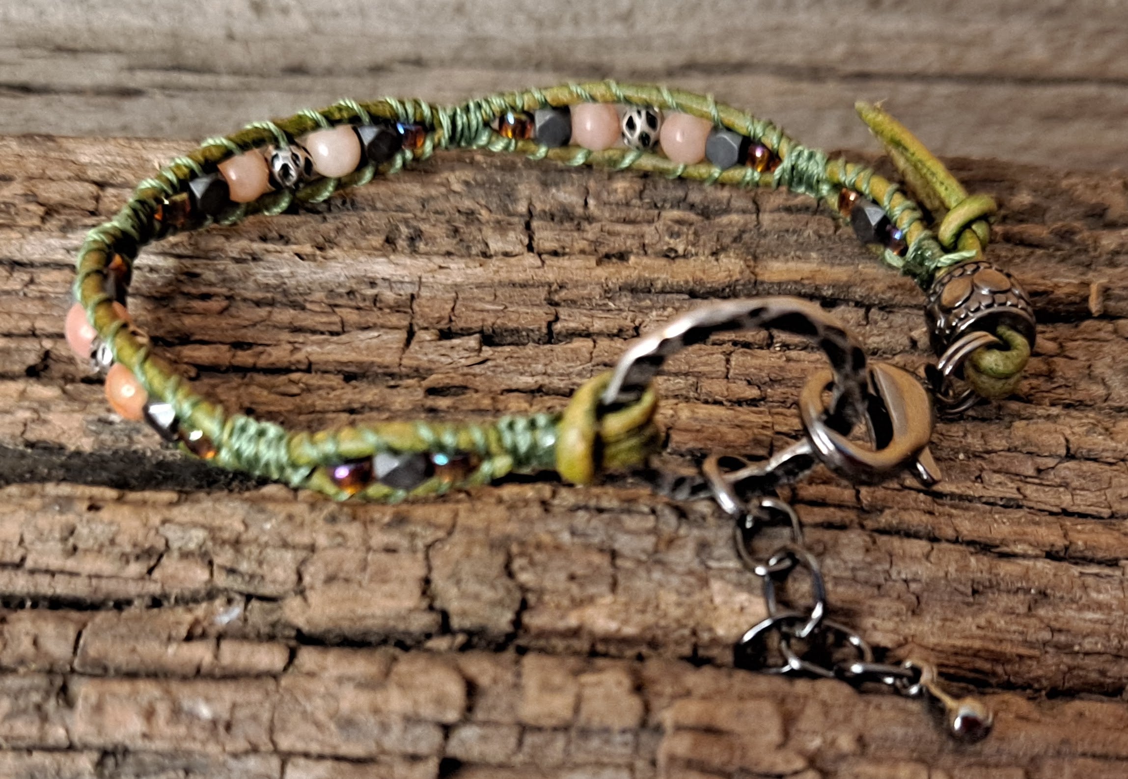 Bracelet Handmade, Single Wrap Leather Bracelet, Jasper Beads (J8)