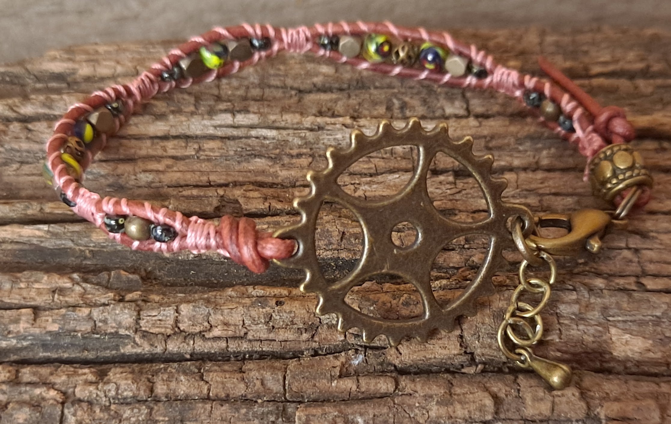 Bracelet Handmade, Single Wrap Leather Bracelet, Glass Beads (J58)