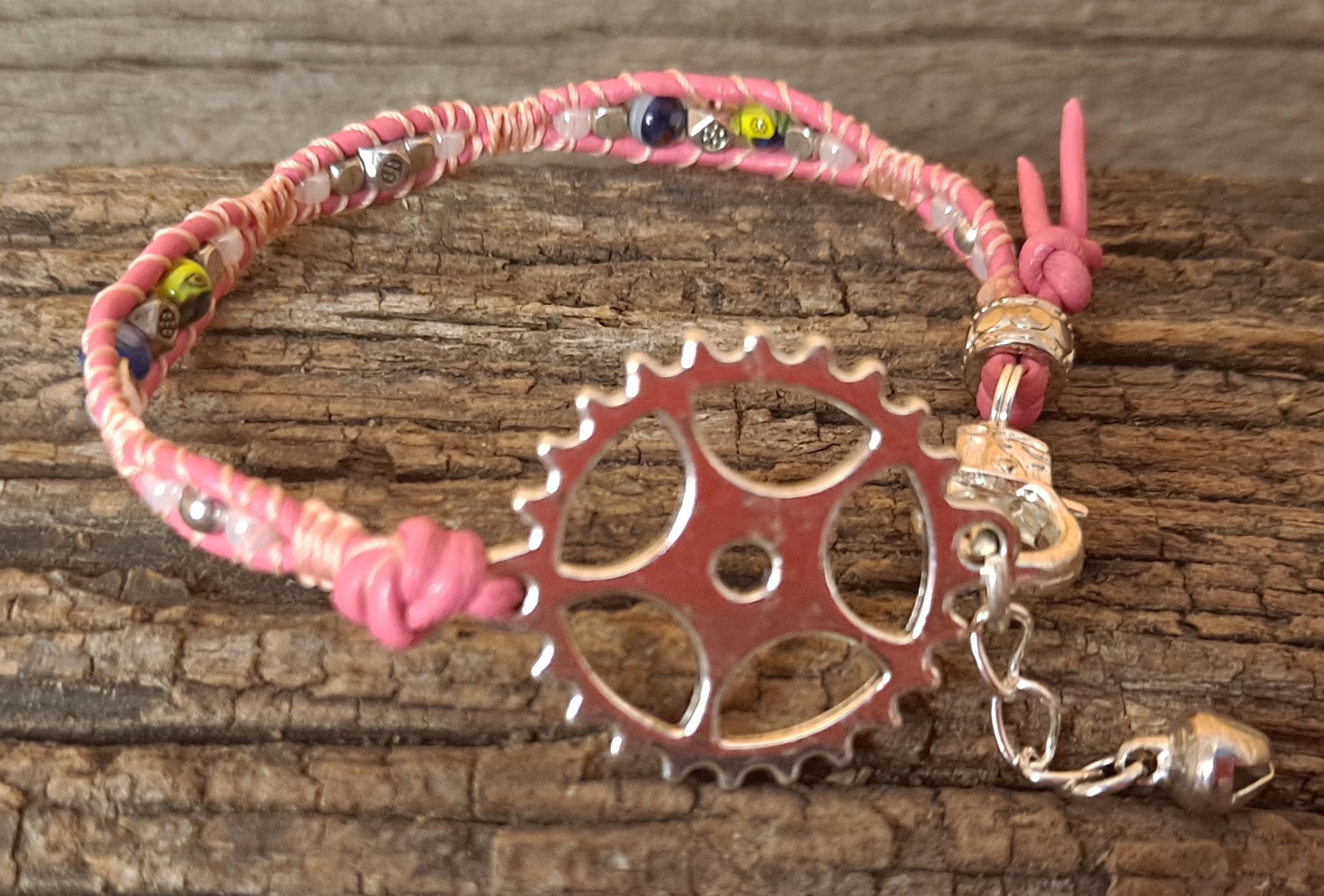 Bracelet Handmade, Single Wrap Leather Bracelet, Glass Beads (J59)