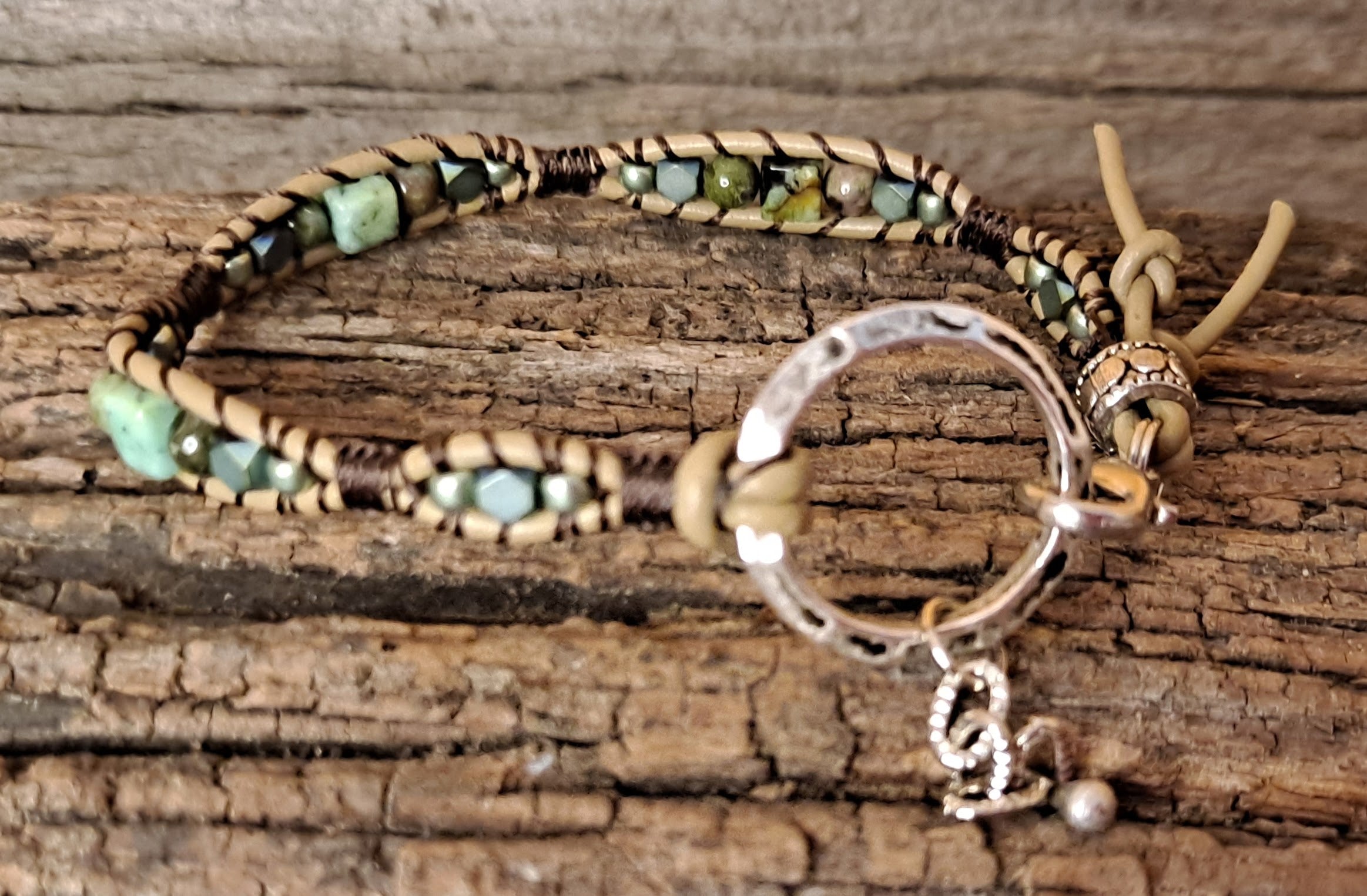 Bracelet Handmade, Single Wrap Leather Bracelet, Cuprite Beads (J76)