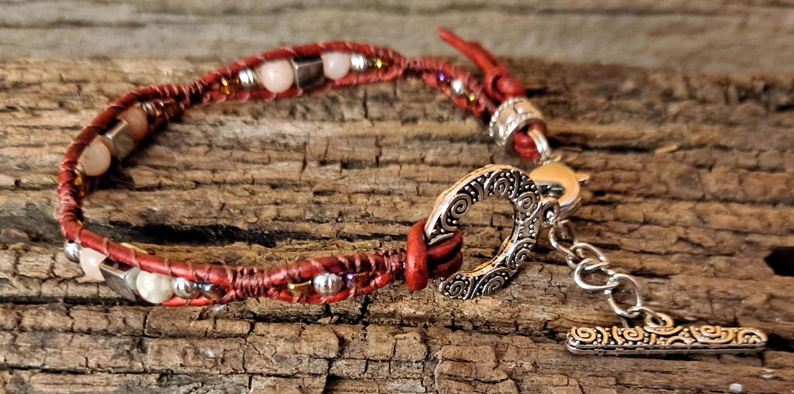 Bracelet Handmade, Single Wrap Leather Bracelet, Jasper Beads (J7)