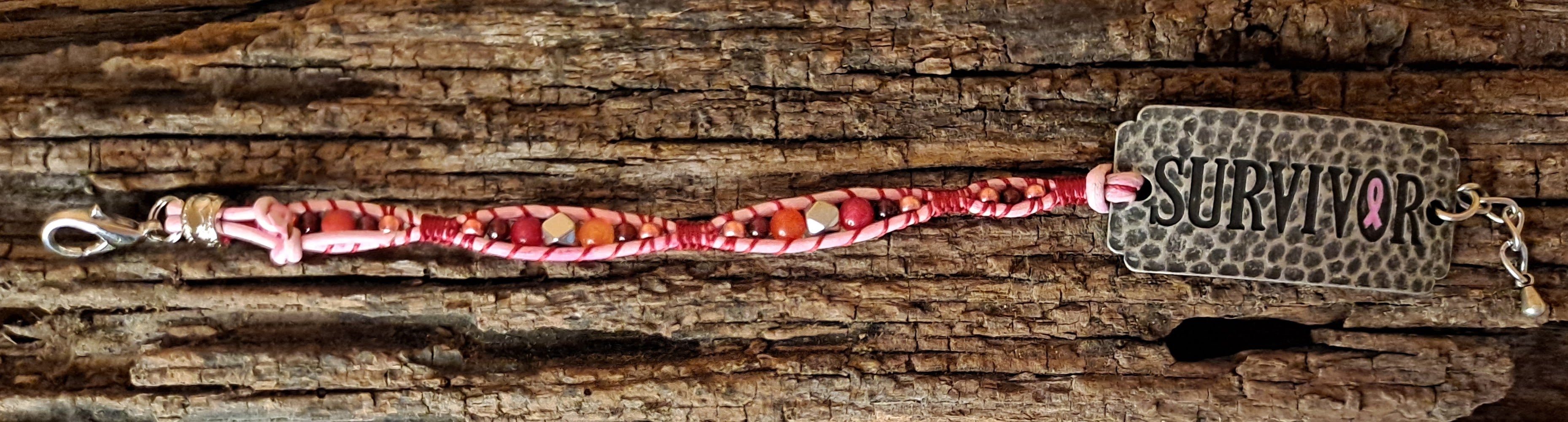 Bracelet Handmade, Single Wrap Leather Bracelet Band "Survivor", Quartzite Beads (J93)